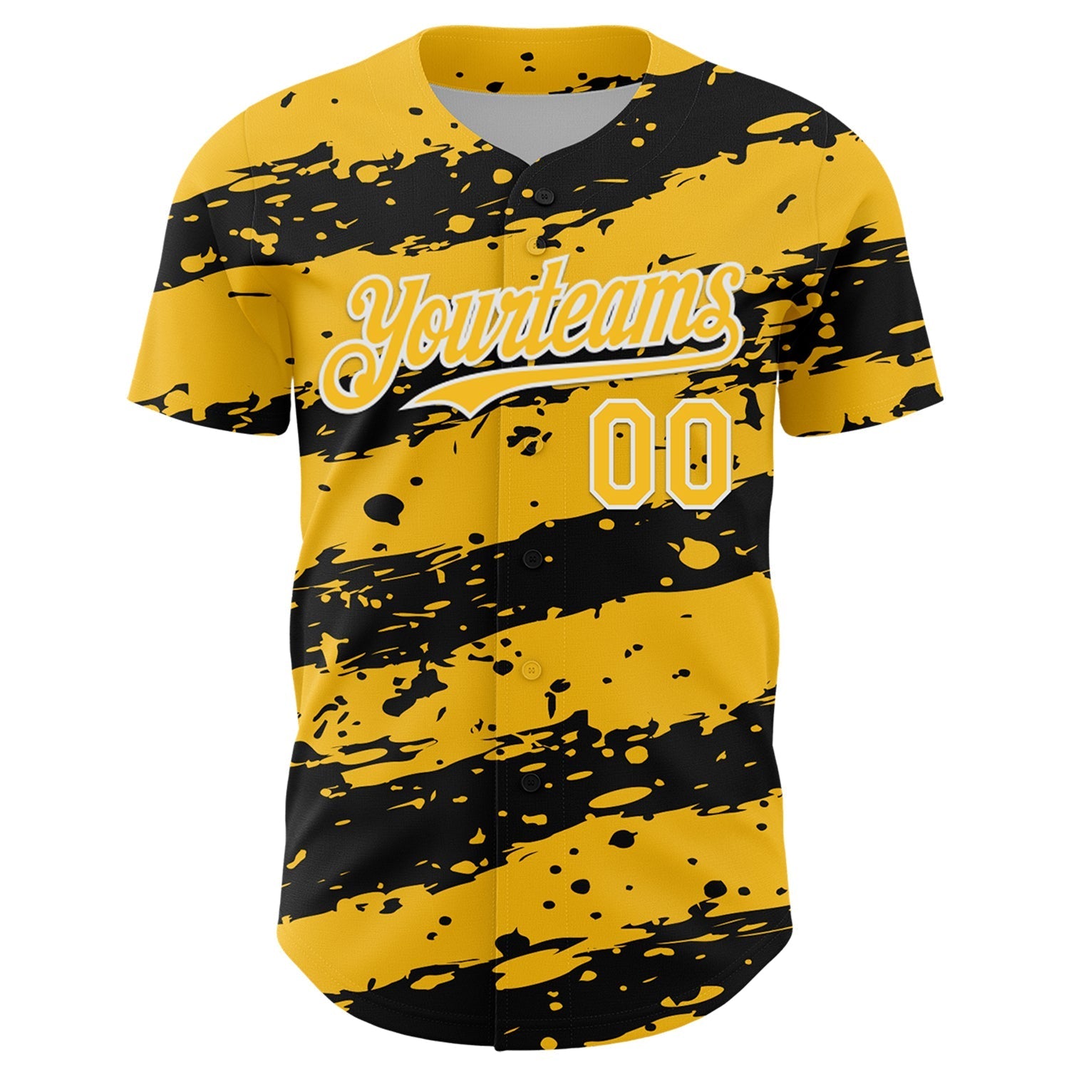 Custom Gold Black-White Paint Splash Stripe Authentic Baseball Jersey baseball jersey product view 2