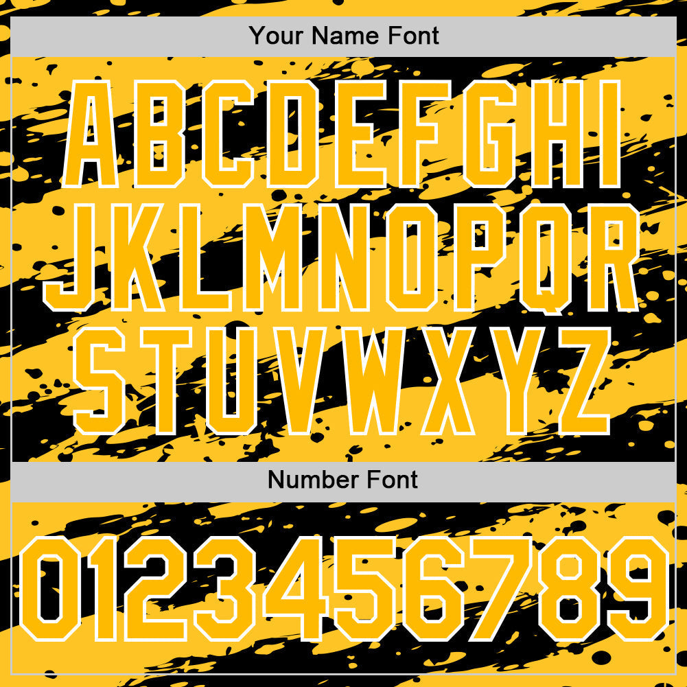 Custom Gold Black-White Paint Splash Stripe Authentic Baseball Jersey baseball jersey product view 5