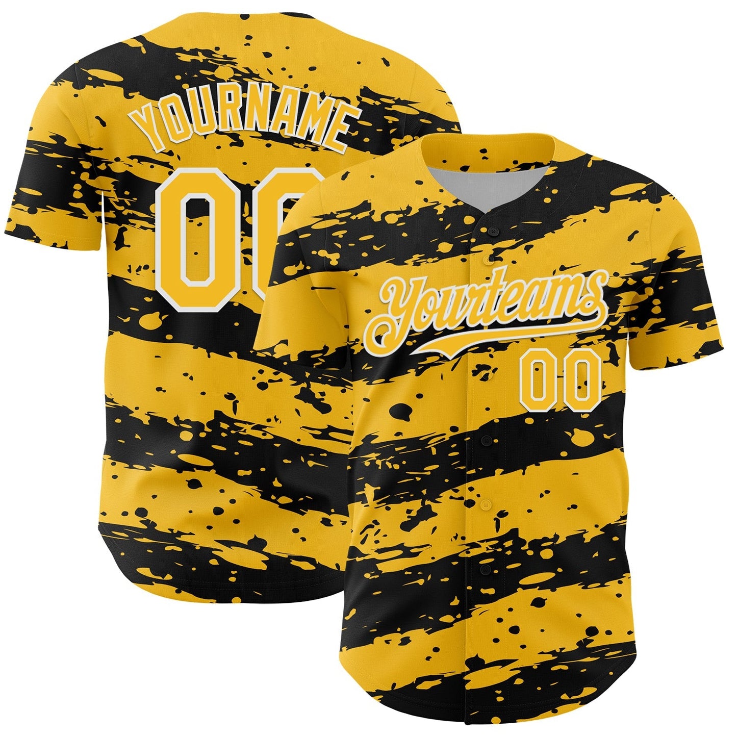 Custom Gold Black-White Paint Splash Stripe Authentic Baseball Jersey baseball jersey product view 1