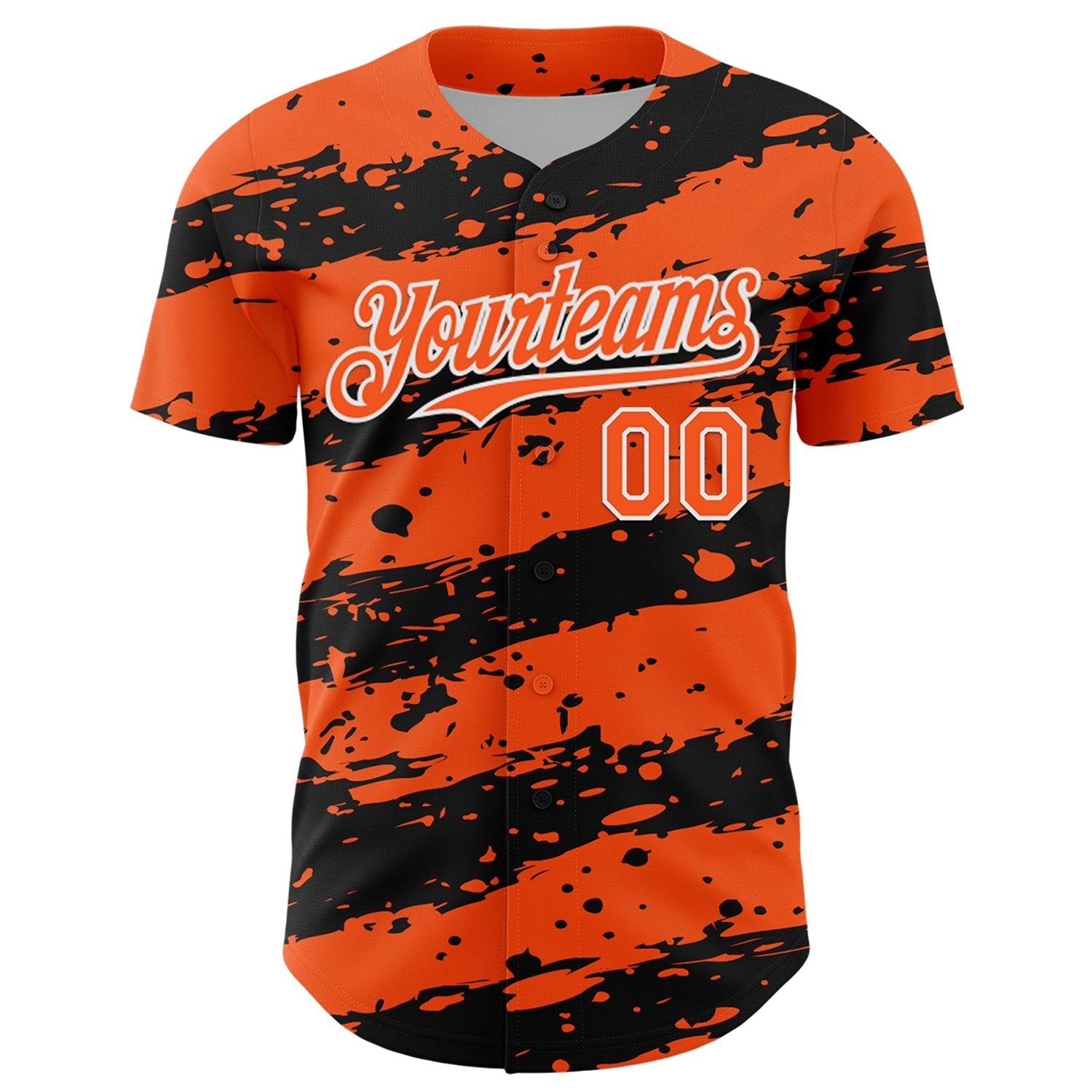 Custom Orange Black-White Paint Splash Stripe Authentic Baseball Jersey baseball jersey product view 2