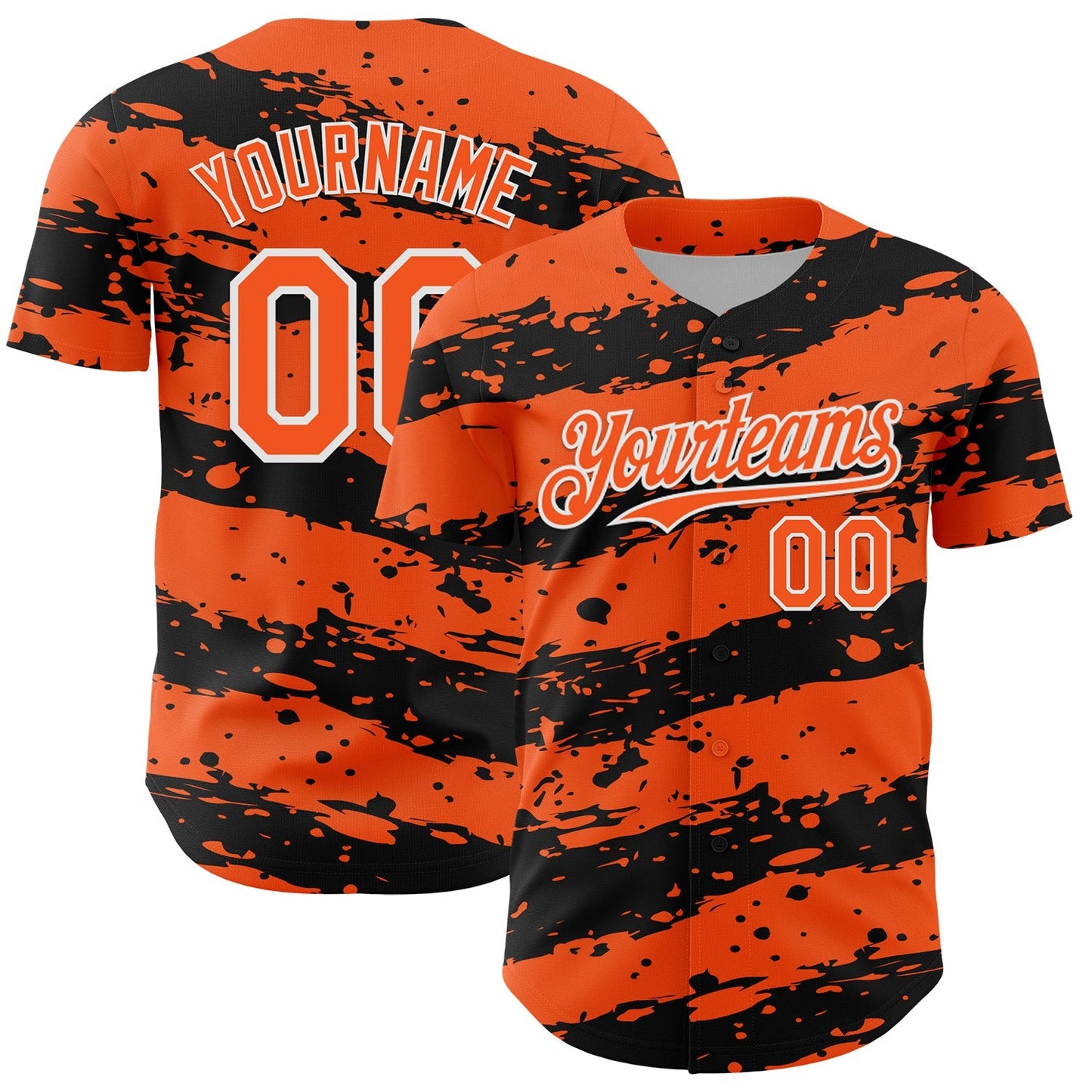 Custom Orange Black-White Paint Splash Stripe Authentic Baseball Jersey baseball jersey product view 1