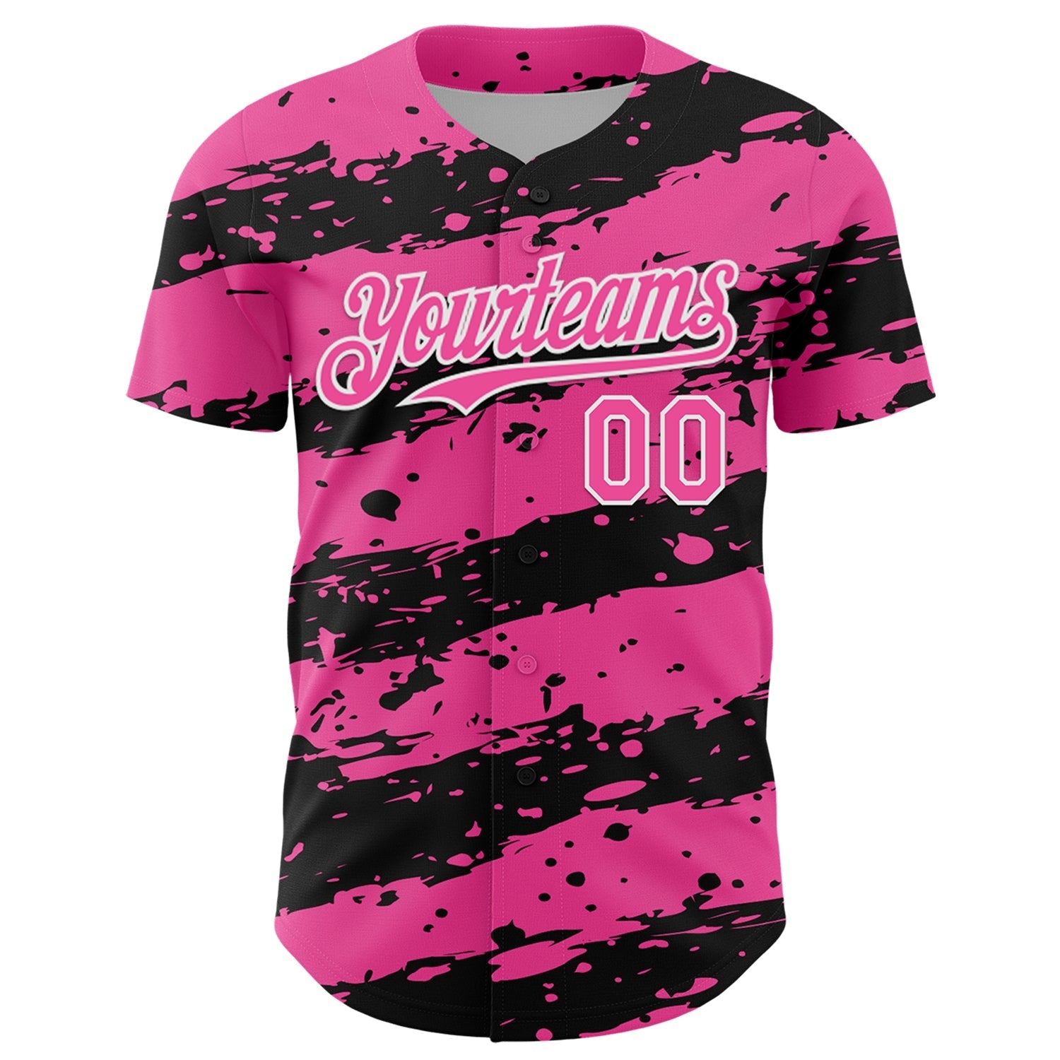 Custom Pink Black-White Paint Splash Stripe Authentic Baseball Jersey baseball jersey product view 2