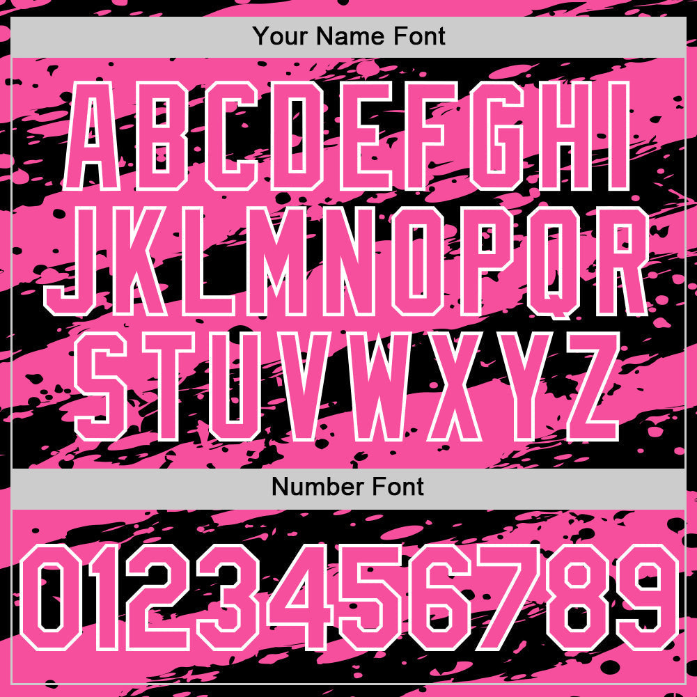 Custom Pink Black-White Paint Splash Stripe Authentic Baseball Jersey baseball jersey product view 5