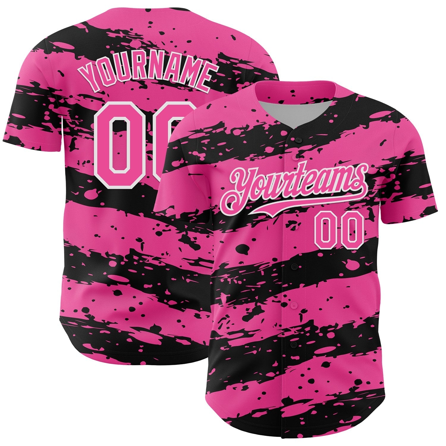 Custom Pink Black-White Paint Splash Stripe Authentic Baseball Jersey baseball jersey product view 1