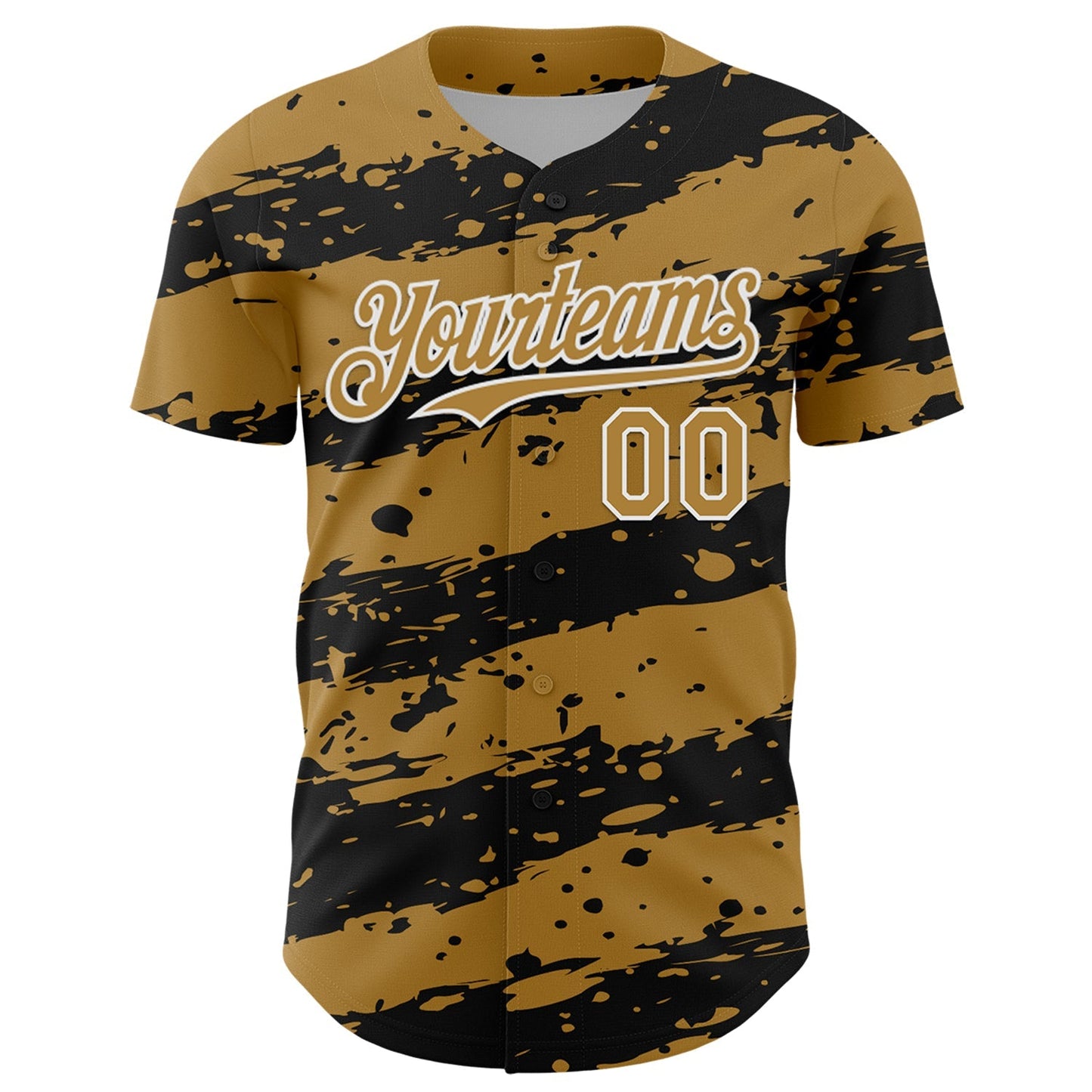 Custom Old Gold Black-White Paint Splash Stripe Authentic Baseball Jersey baseball jersey product view 2