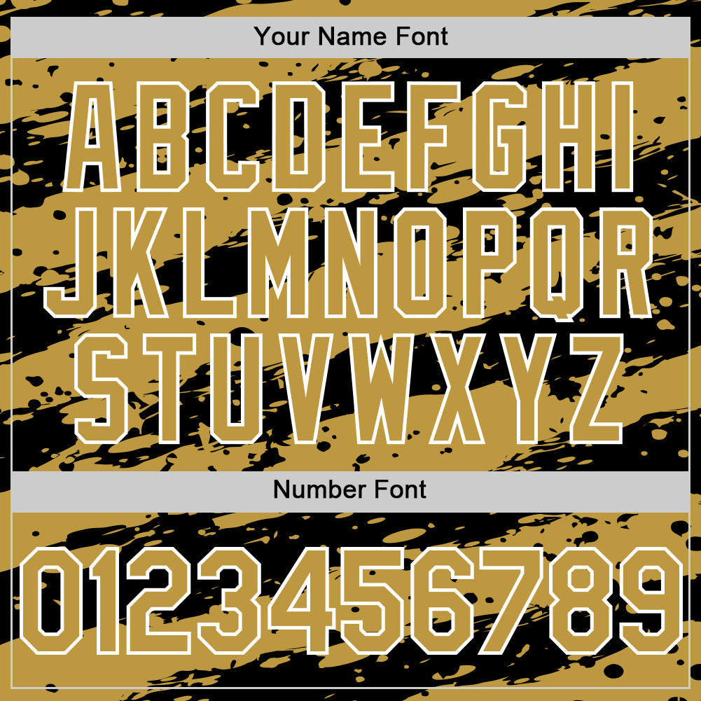 Custom Old Gold Black-White Paint Splash Stripe Authentic Baseball Jersey baseball jersey product view 5