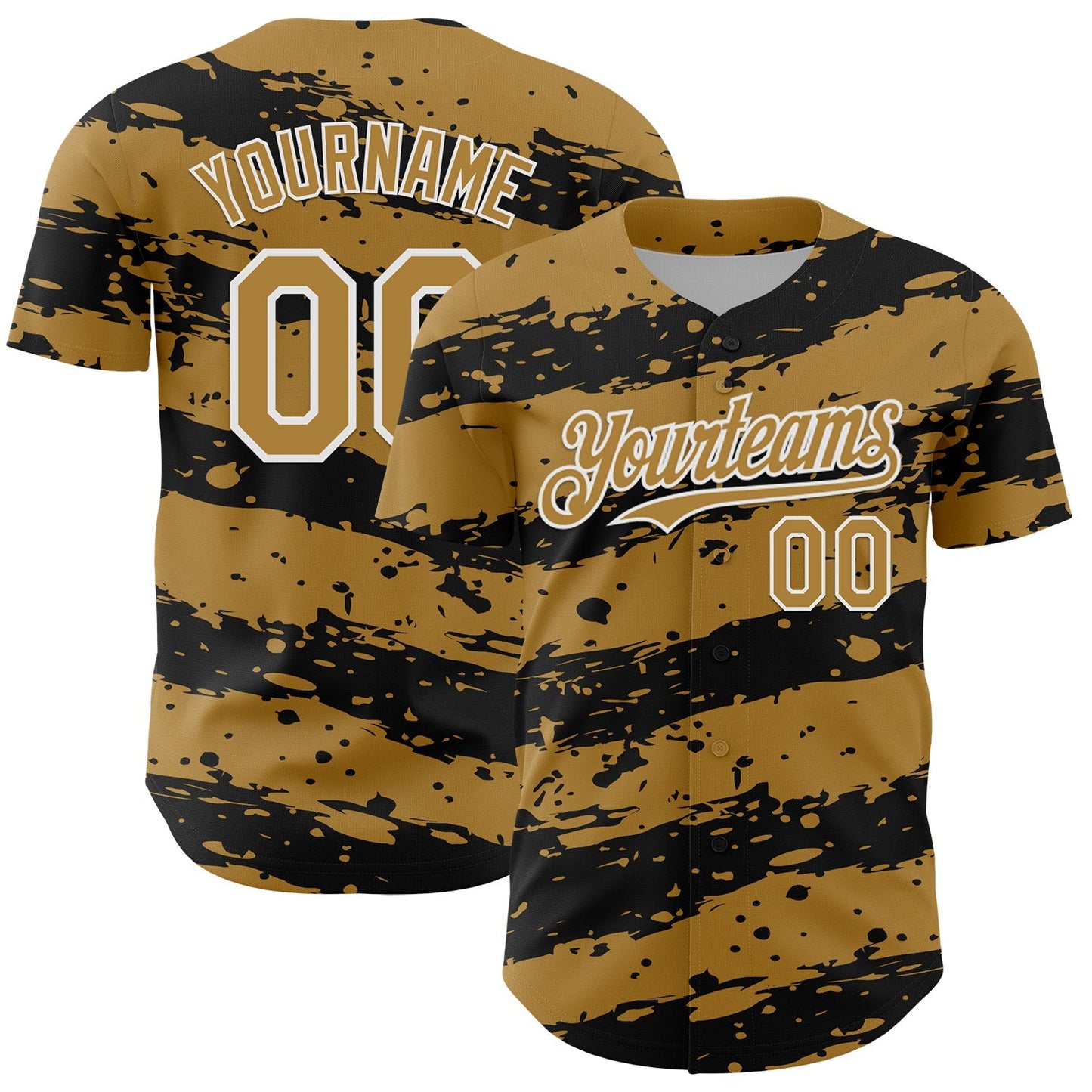 Custom Old Gold Black-White Paint Splash Stripe Authentic Baseball Jersey baseball jersey product view 1