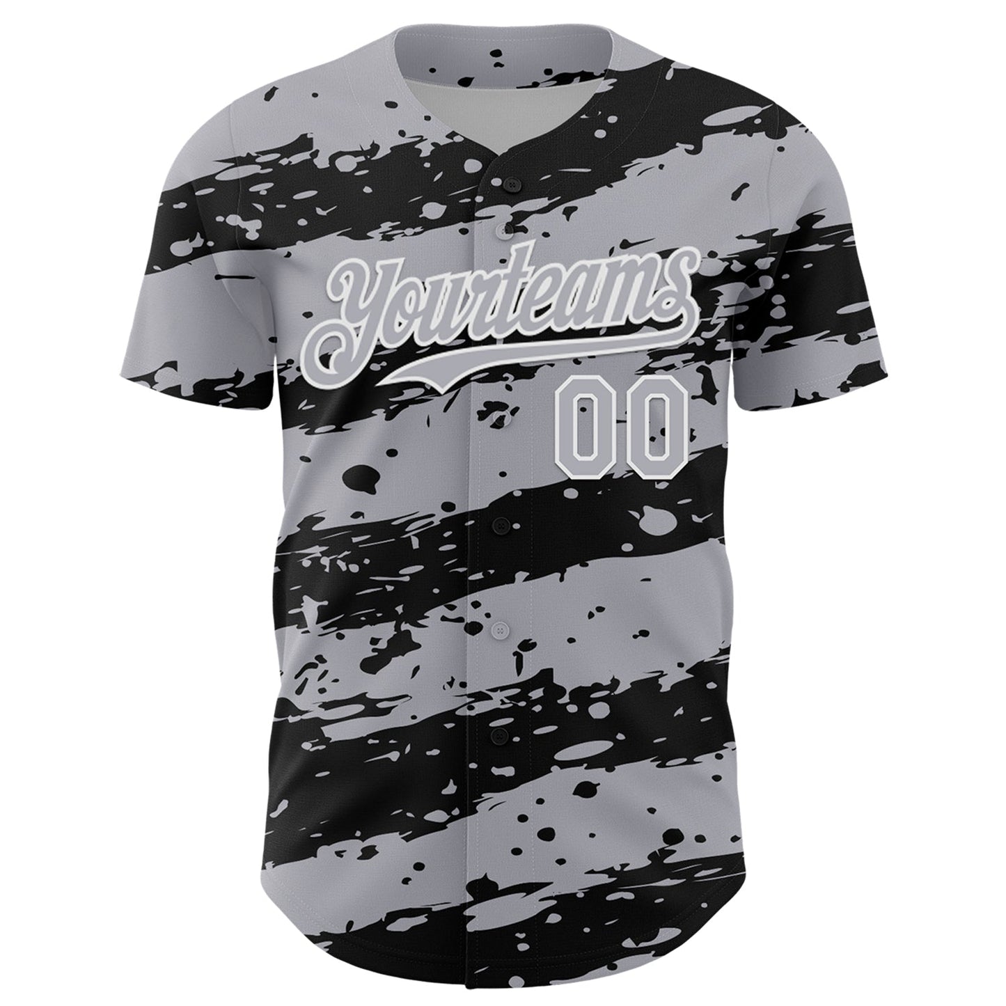 Custom Gray Black-White Paint Splash Stripe Authentic Baseball Jersey baseball jersey product view 2