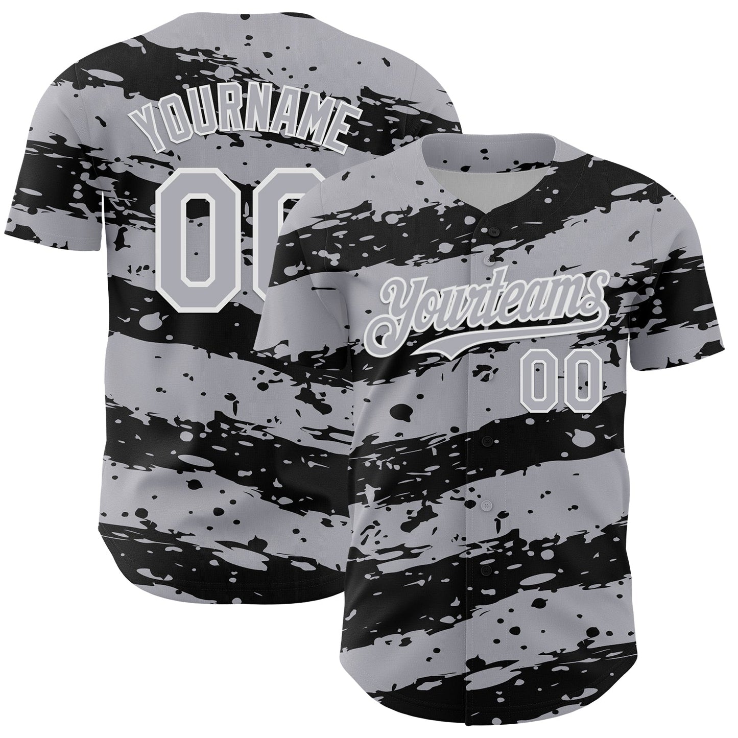 Custom Gray Black-White Paint Splash Stripe Authentic Baseball Jersey baseball jersey product view 1