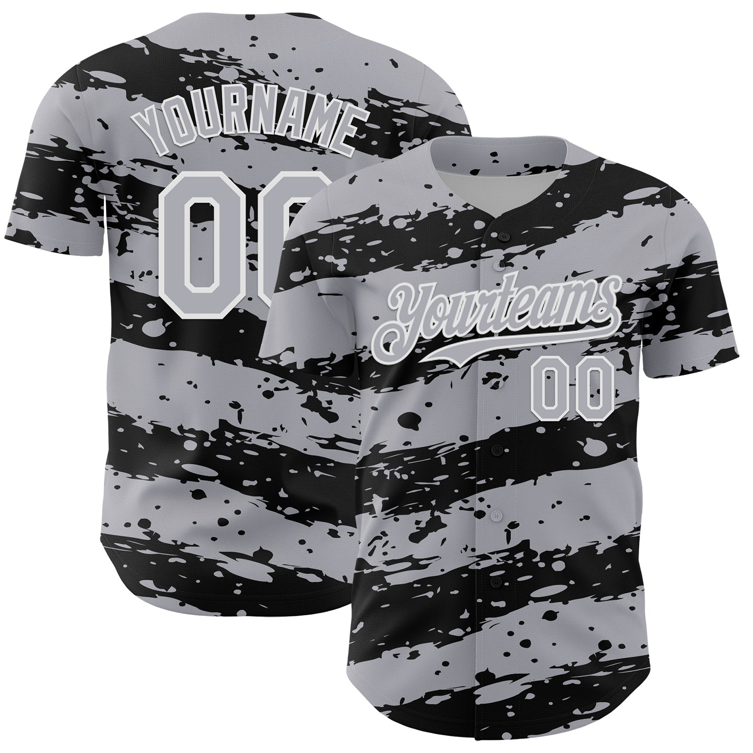 Custom Gray Black-White Paint Splash Stripe Authentic Baseball Jersey baseball jersey product view 1