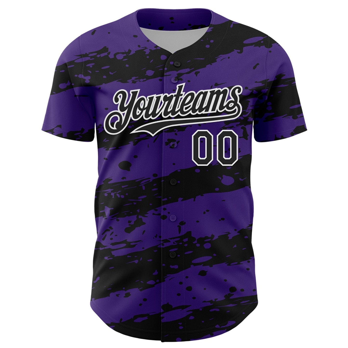 Custom Purple Black-White Paint Splash Stripe Authentic Baseball Jersey baseball jersey product view 2