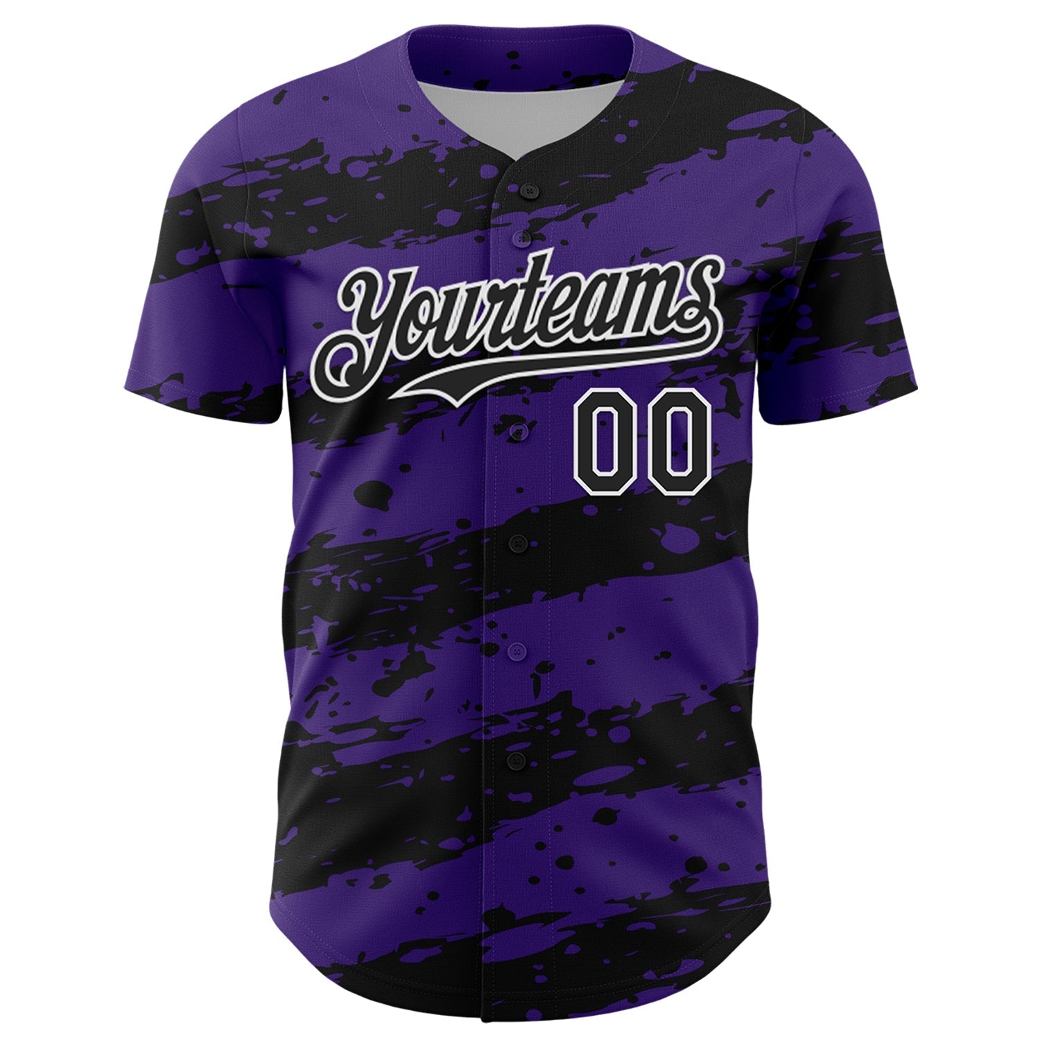 Custom Purple Black-White Paint Splash Stripe Authentic Baseball Jersey baseball jersey product view 2