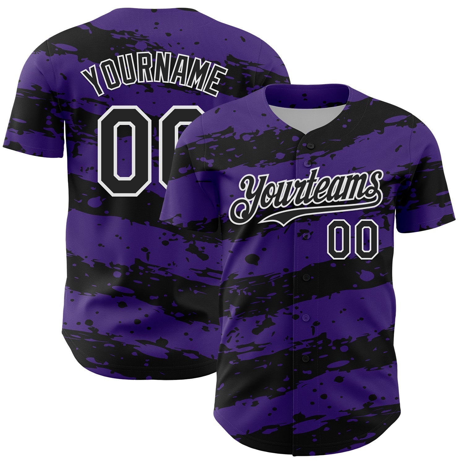Custom Purple Black-White Paint Splash Stripe Authentic Baseball Jersey baseball jersey product view 1
