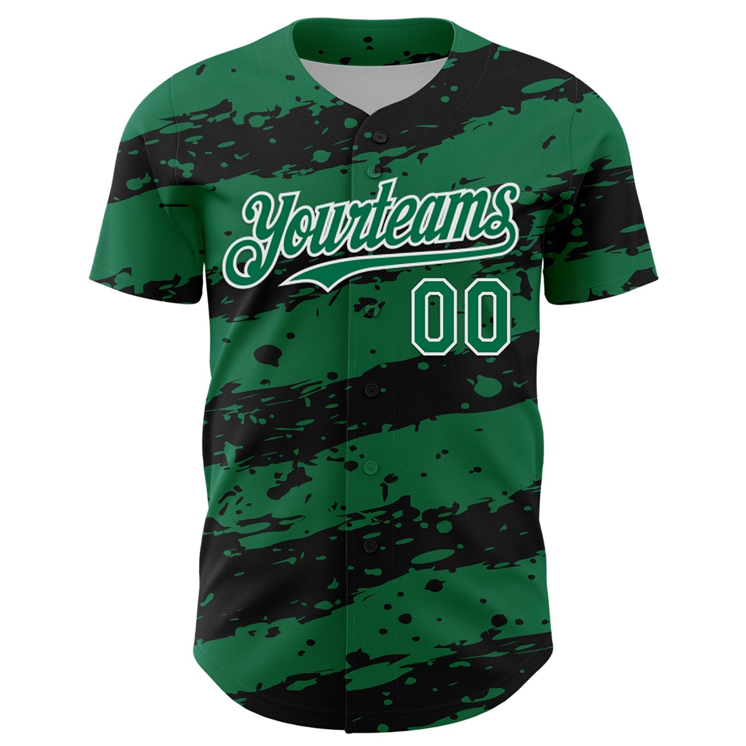 Custom Kelly Green Black-White Paint Splash Stripe Authentic Baseball Jersey baseball jersey product view 2