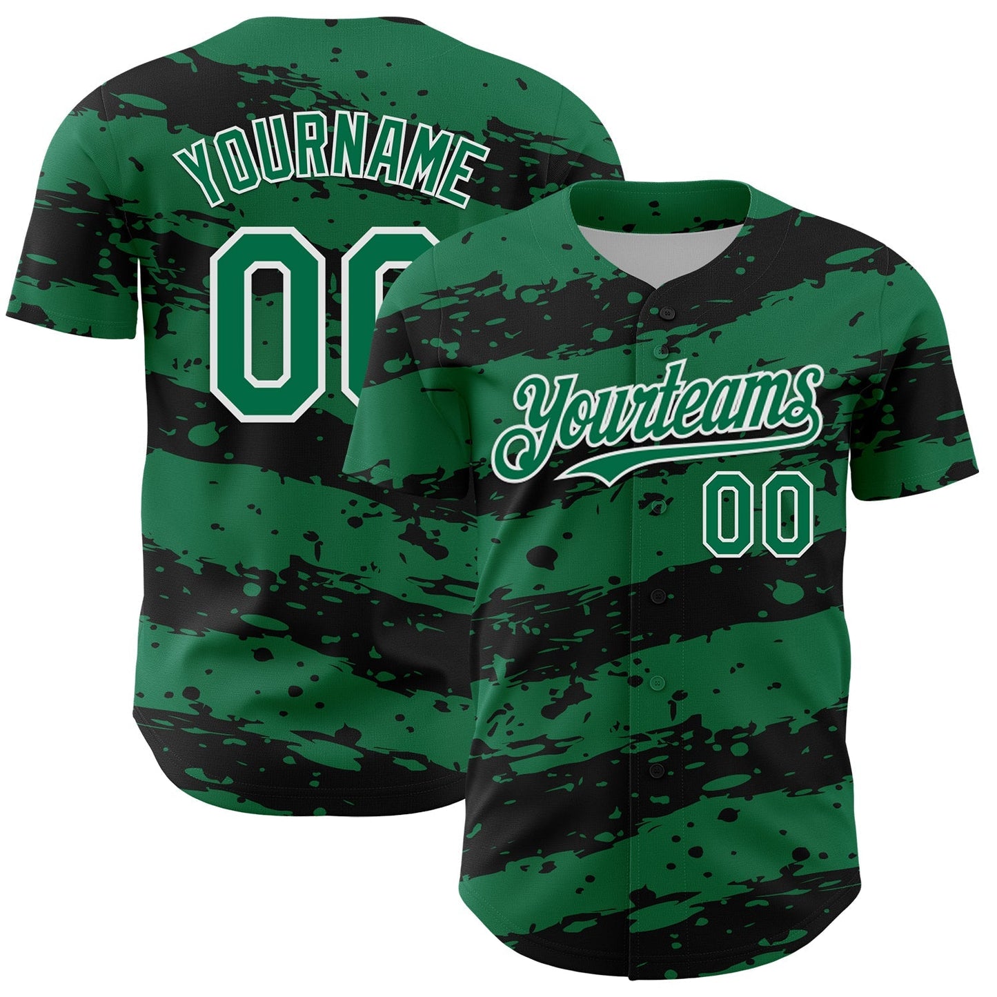 Custom Kelly Green Black-White Paint Splash Stripe Authentic Baseball Jersey baseball jersey product view 1