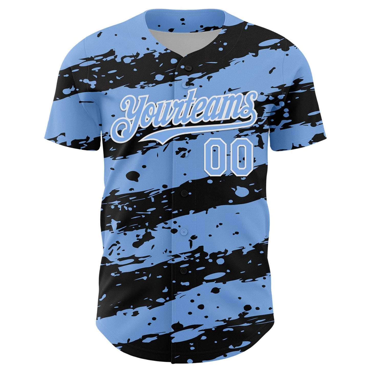 Custom Light Blue Black-White Paint Splash Stripe Authentic Baseball Jersey baseball jersey product view 2