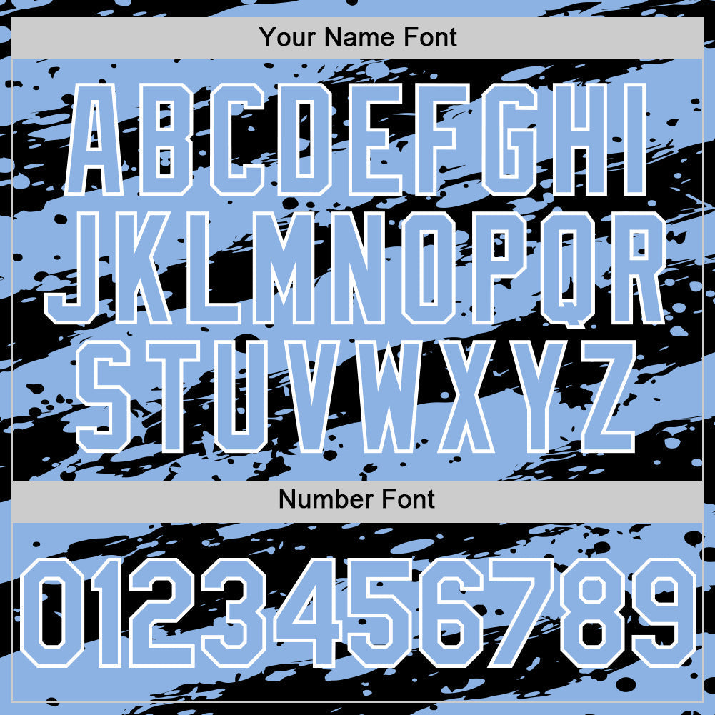 Custom Light Blue Black-White Paint Splash Stripe Authentic Baseball Jersey baseball jersey product view 5