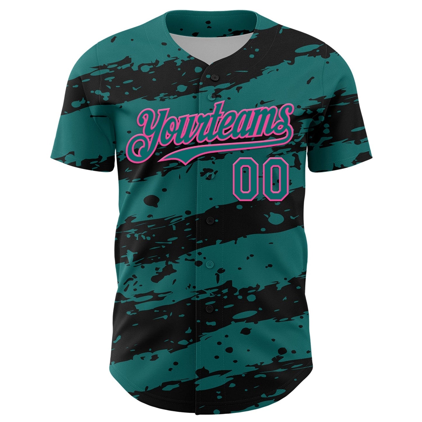 Custom Teal Black-Pink Paint Splash Stripe Authentic Baseball Jersey baseball jersey product view 2