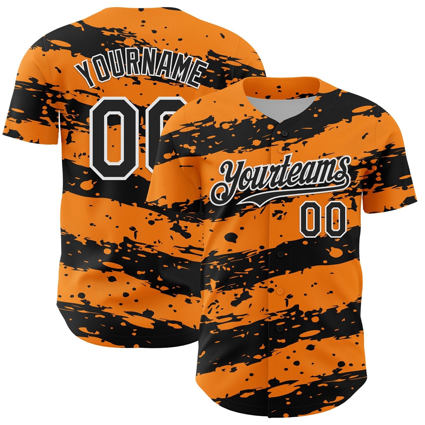 Custom Bay Orange Black-White Paint Splash Stripe Authentic Baseball Jersey baseball jersey product view 1