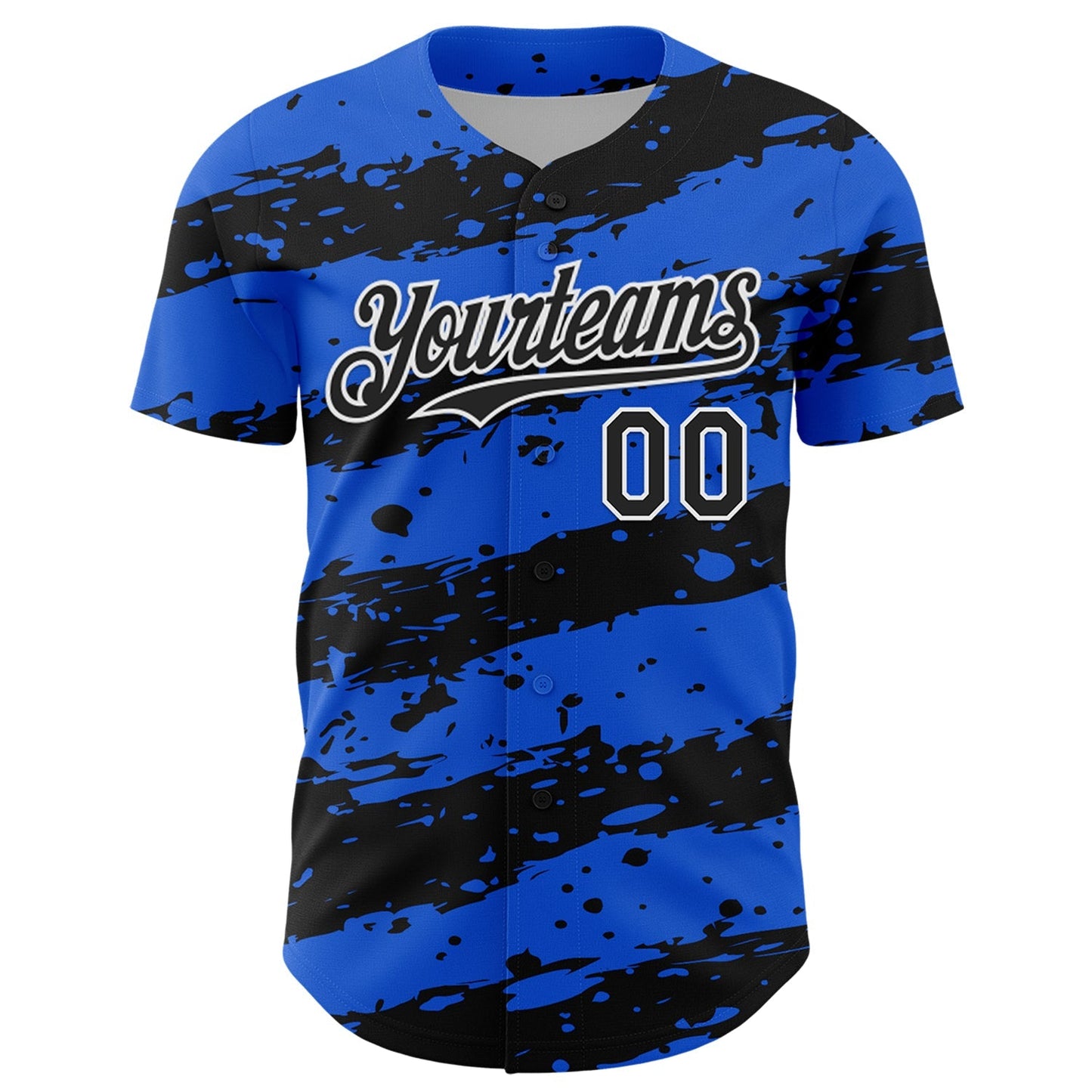 Custom Thunder Blue Black-White Paint Splash Stripe Authentic Baseball Jersey baseball jersey product view 2