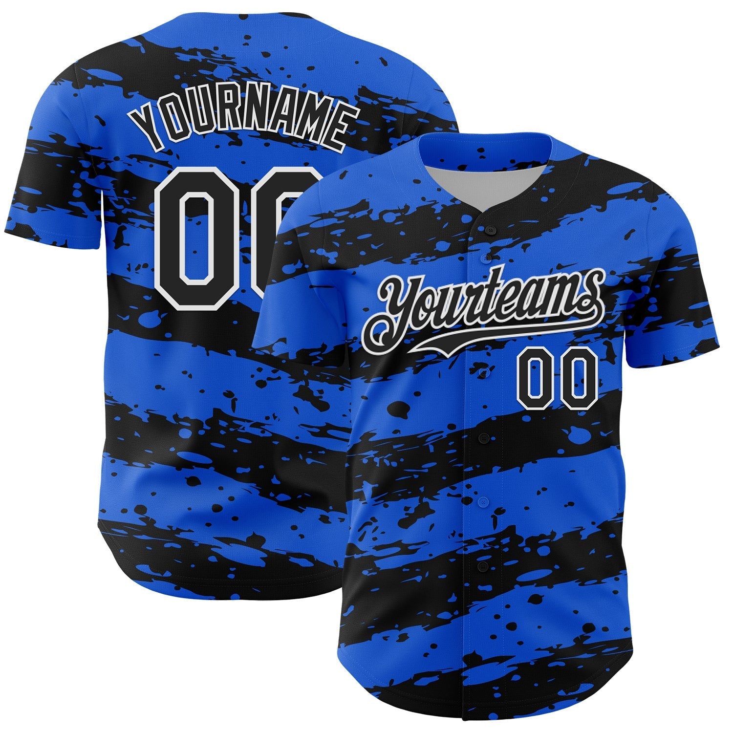 Custom Thunder Blue Black-White Paint Splash Stripe Authentic Baseball Jersey baseball jersey product view 1