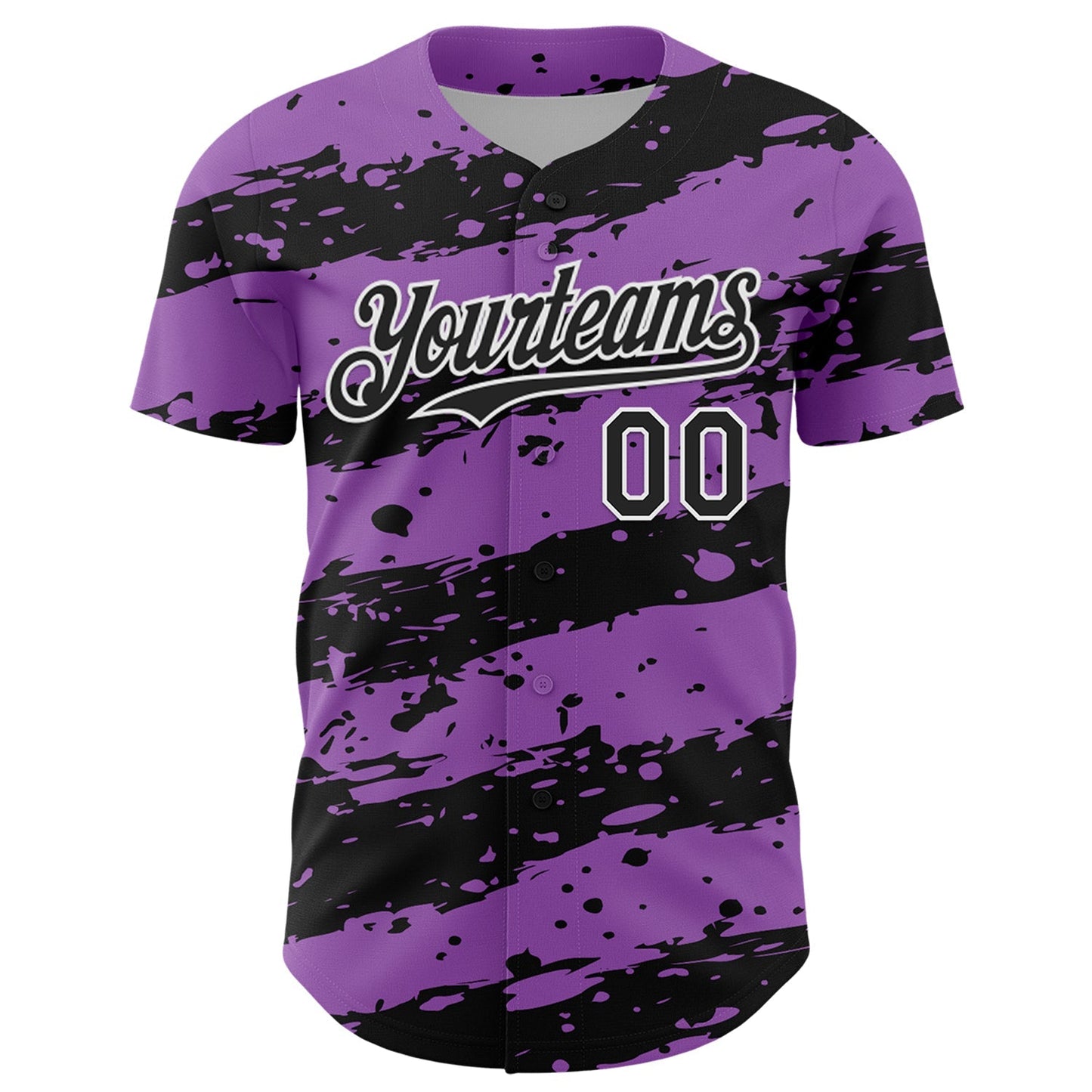 Custom Medium Purple Black-White Paint Splash Stripe Authentic Baseball Jersey baseball jersey product view 2