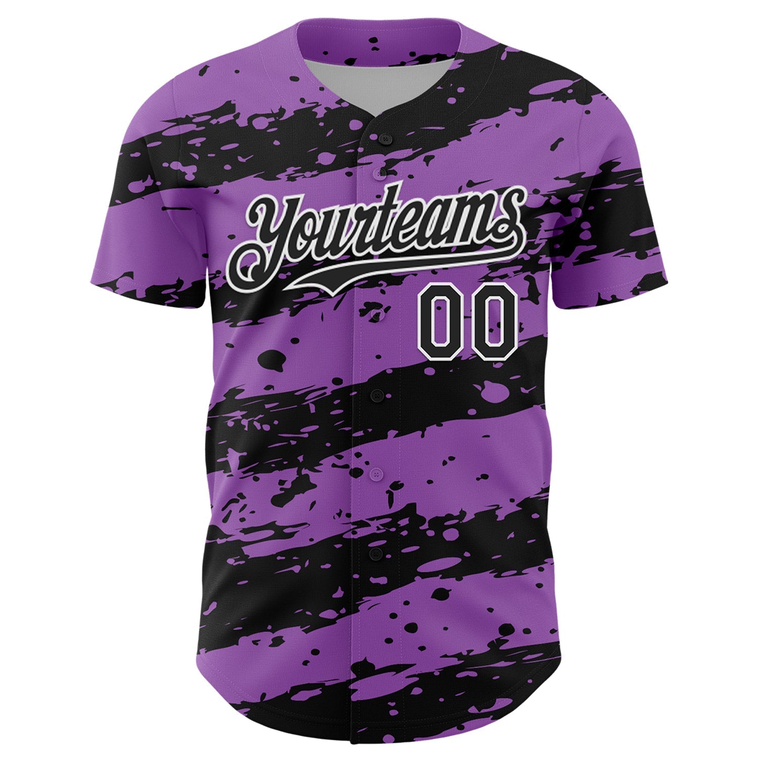Custom Medium Purple Black-White Paint Splash Stripe Authentic Baseball Jersey baseball jersey product view 2