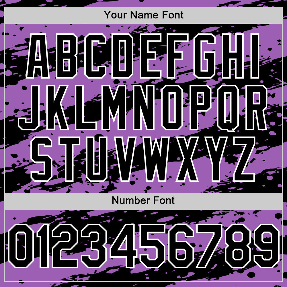 Custom Medium Purple Black-White Paint Splash Stripe Authentic Baseball Jersey baseball jersey product view 5