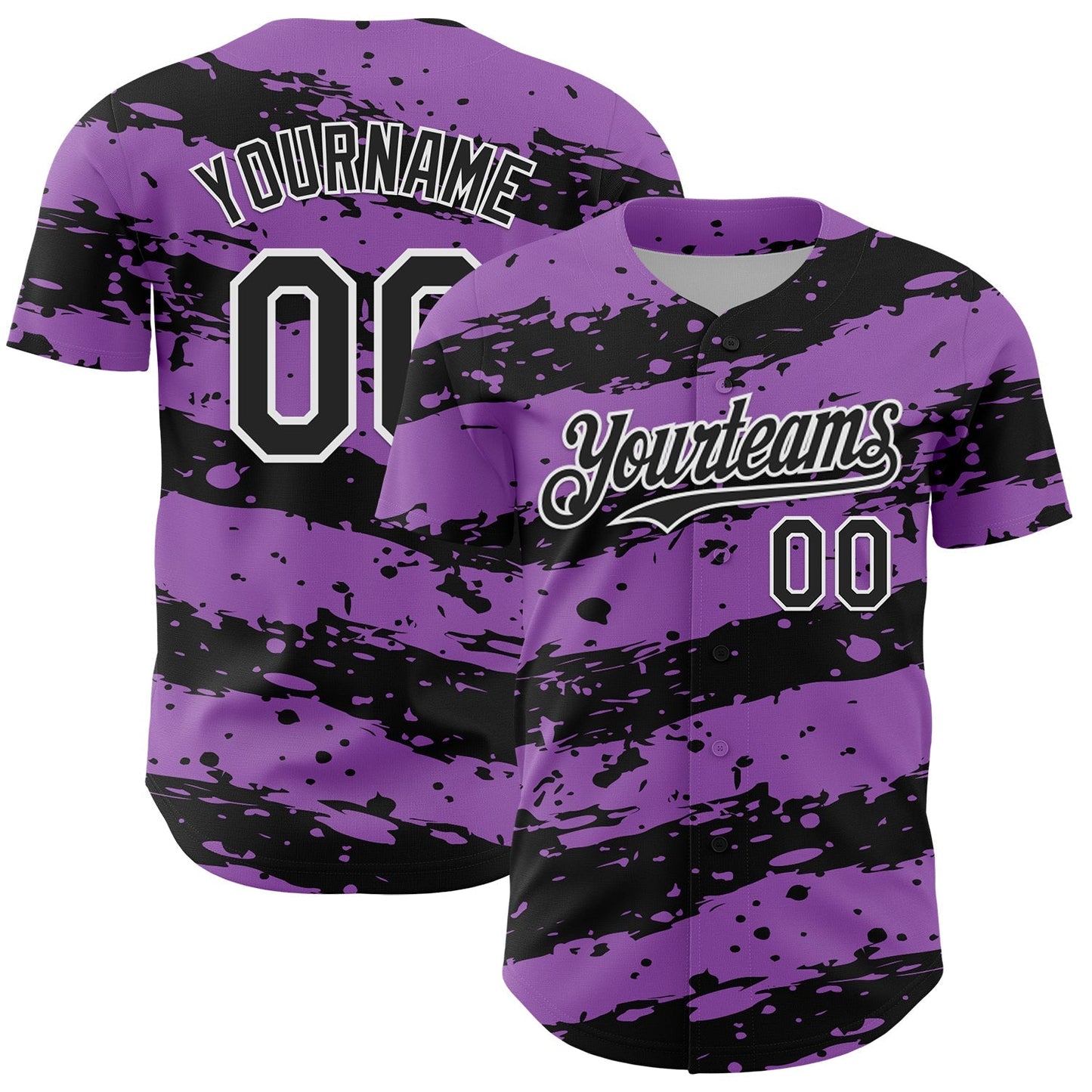 Custom Medium Purple Black-White Paint Splash Stripe Authentic Baseball Jersey baseball jersey product view 1