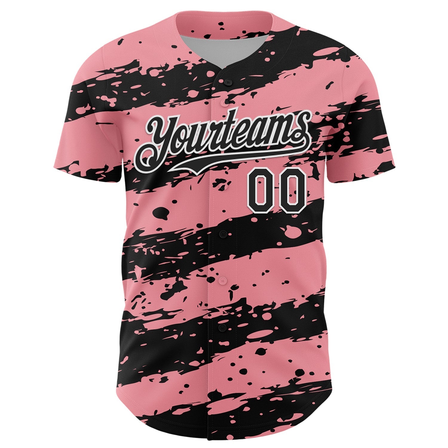 Custom Medium Pink Black-White Paint Splash Stripe Authentic Baseball Jersey baseball jersey product view 2