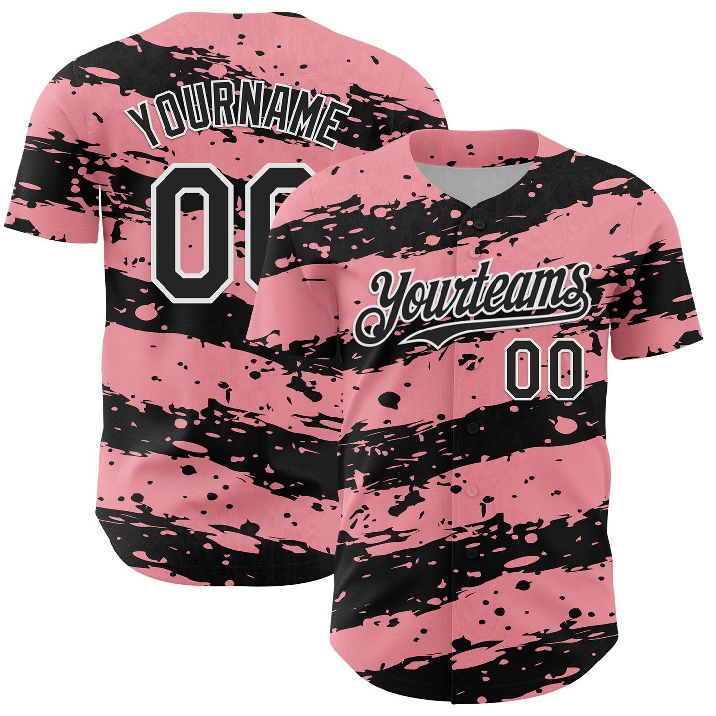 Custom Medium Pink Black-White Paint Splash Stripe Authentic Baseball Jersey baseball jersey product view 1