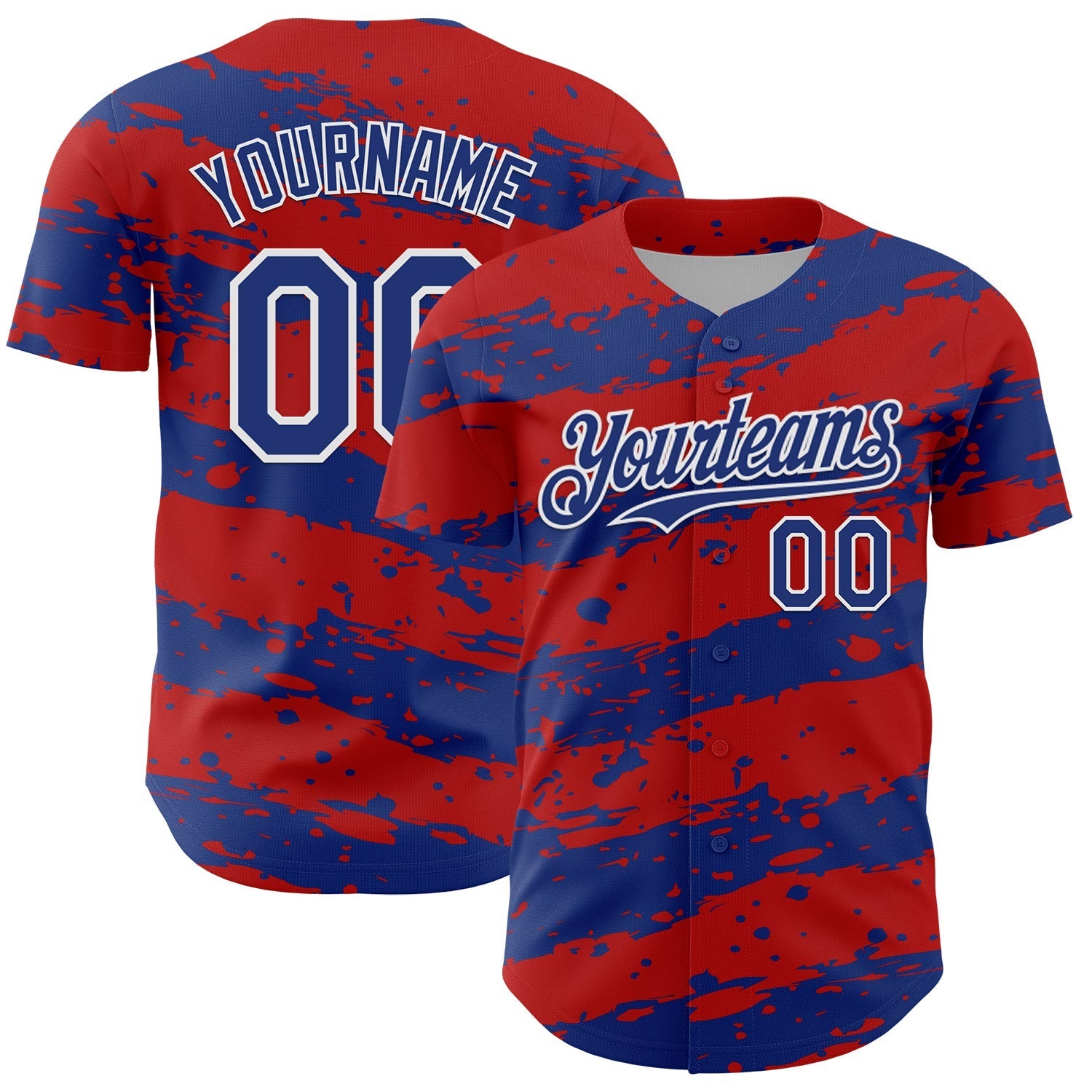 Custom Red Royal-White Paint Splash Stripe Authentic Baseball Jersey baseball jersey product view 1