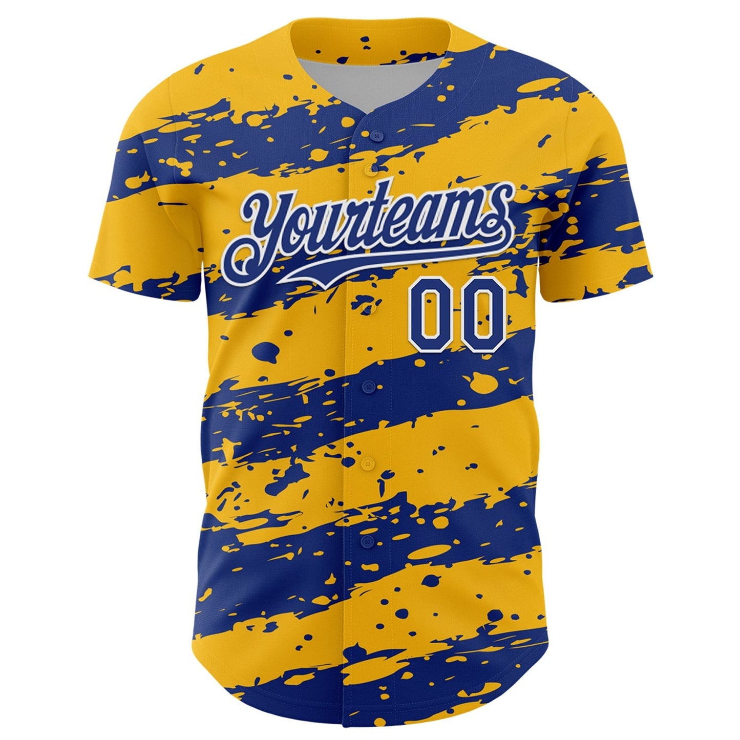Custom Gold Royal-White Paint Splash Stripe Authentic Baseball Jersey baseball jersey product view 2