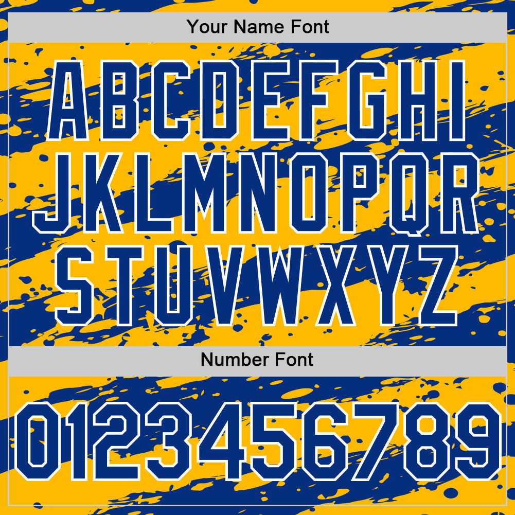 Custom Gold Royal-White Paint Splash Stripe Authentic Baseball Jersey baseball jersey product view 5