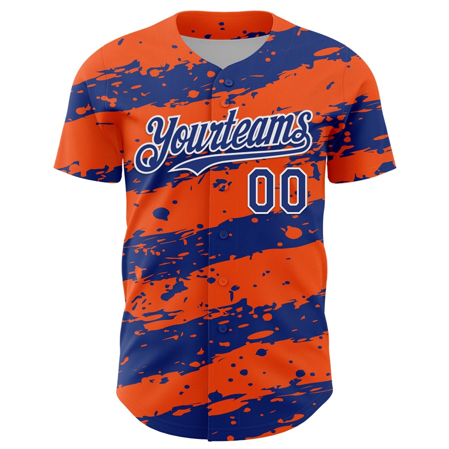 Custom Orange Royal-White Paint Splash Stripe Authentic Baseball Jersey baseball jersey product view 2