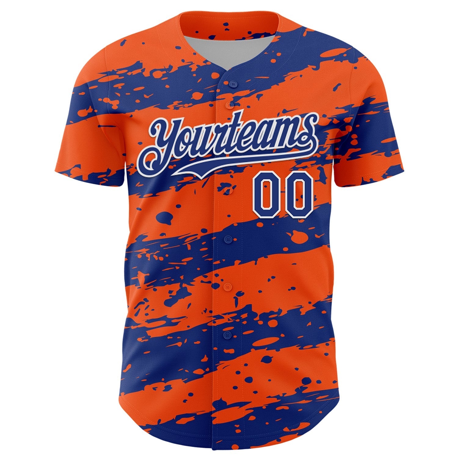 Custom Orange Royal-White Paint Splash Stripe Authentic Baseball Jersey baseball jersey product view 2