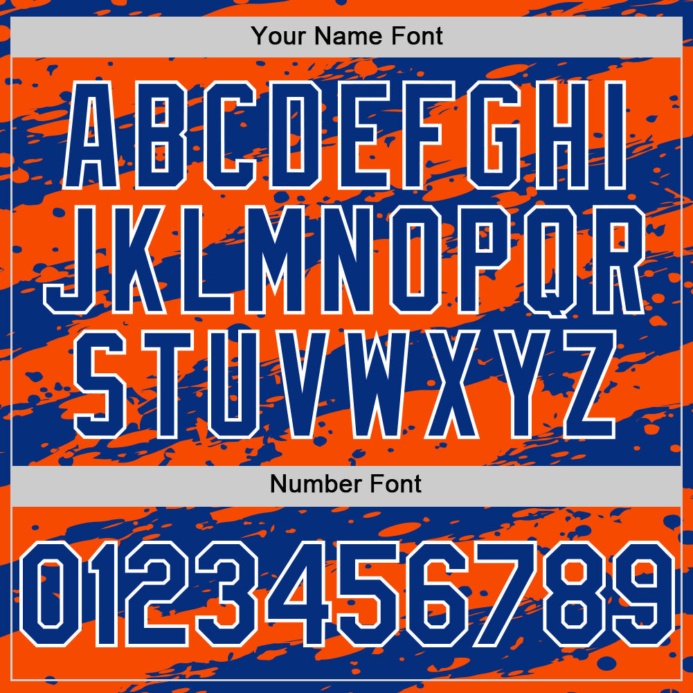 Custom Orange Royal-White Paint Splash Stripe Authentic Baseball Jersey baseball jersey product view 5
