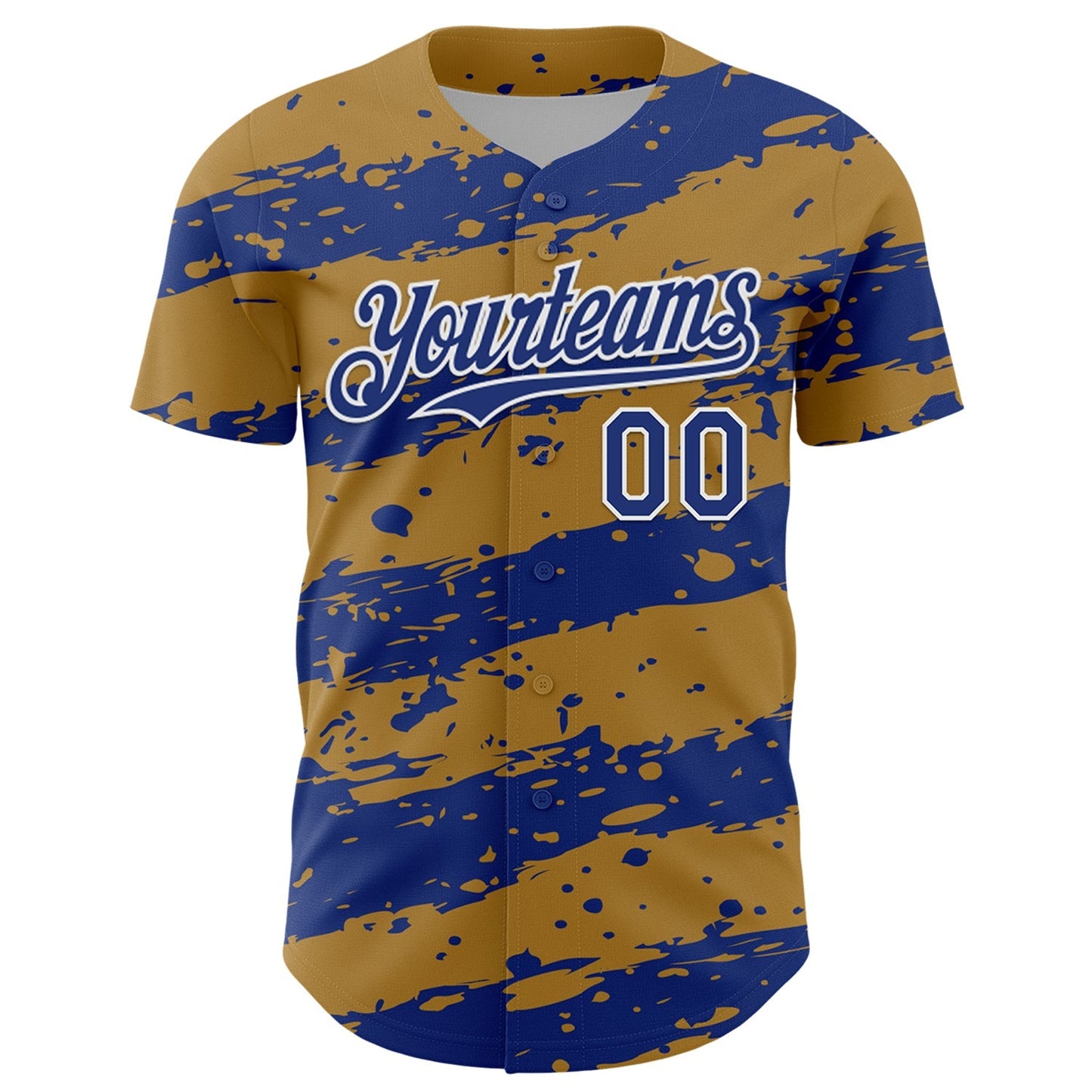 Custom Old Gold Royal-White Paint Splash Stripe Authentic Baseball Jersey baseball jersey product view 2