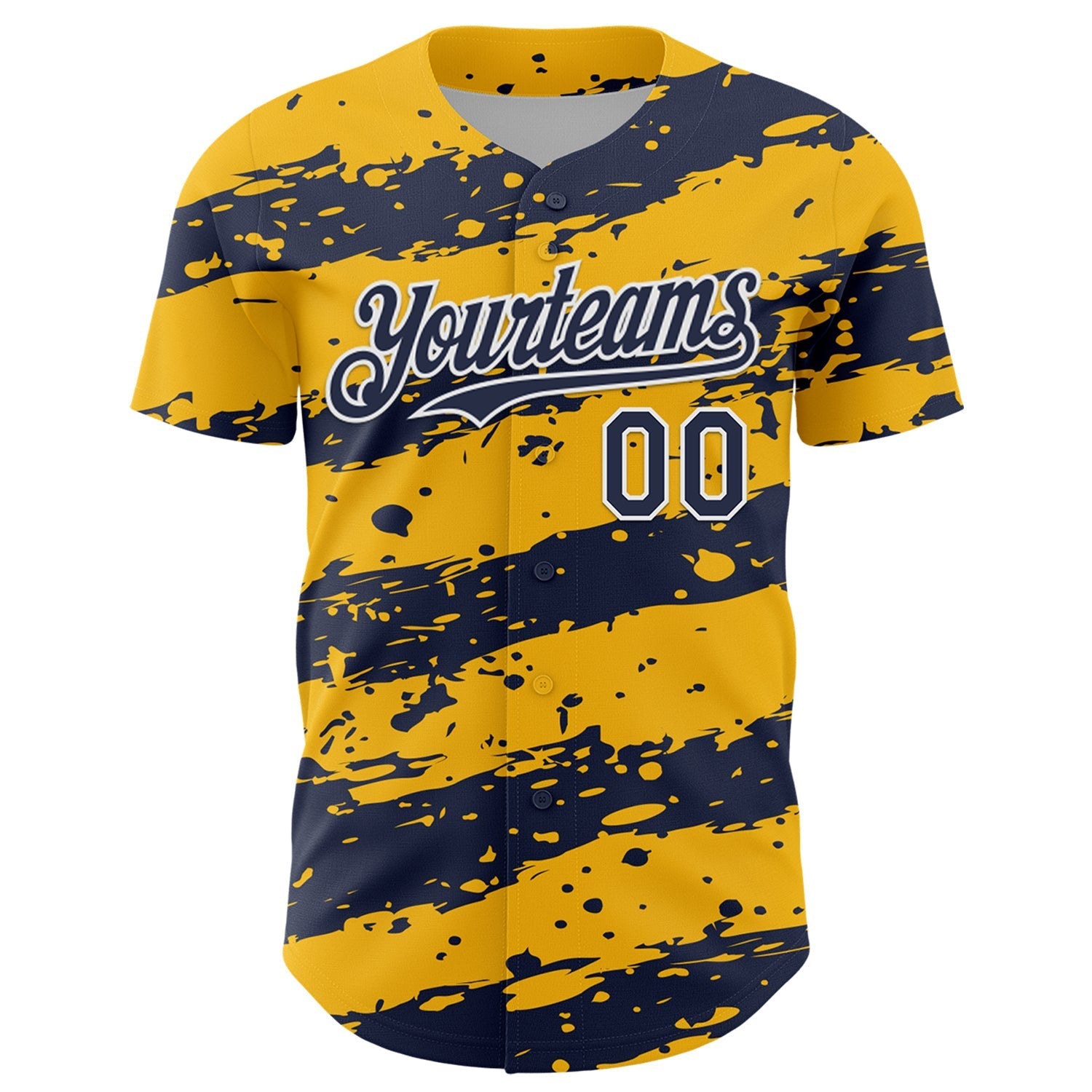 Custom Gold Navy-White Paint Splash Stripe Authentic Baseball Jersey baseball jersey product view 2