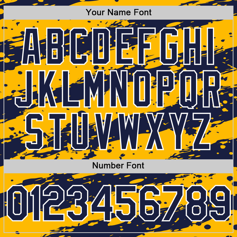 Custom Gold Navy-White Paint Splash Stripe Authentic Baseball Jersey baseball jersey product view 5
