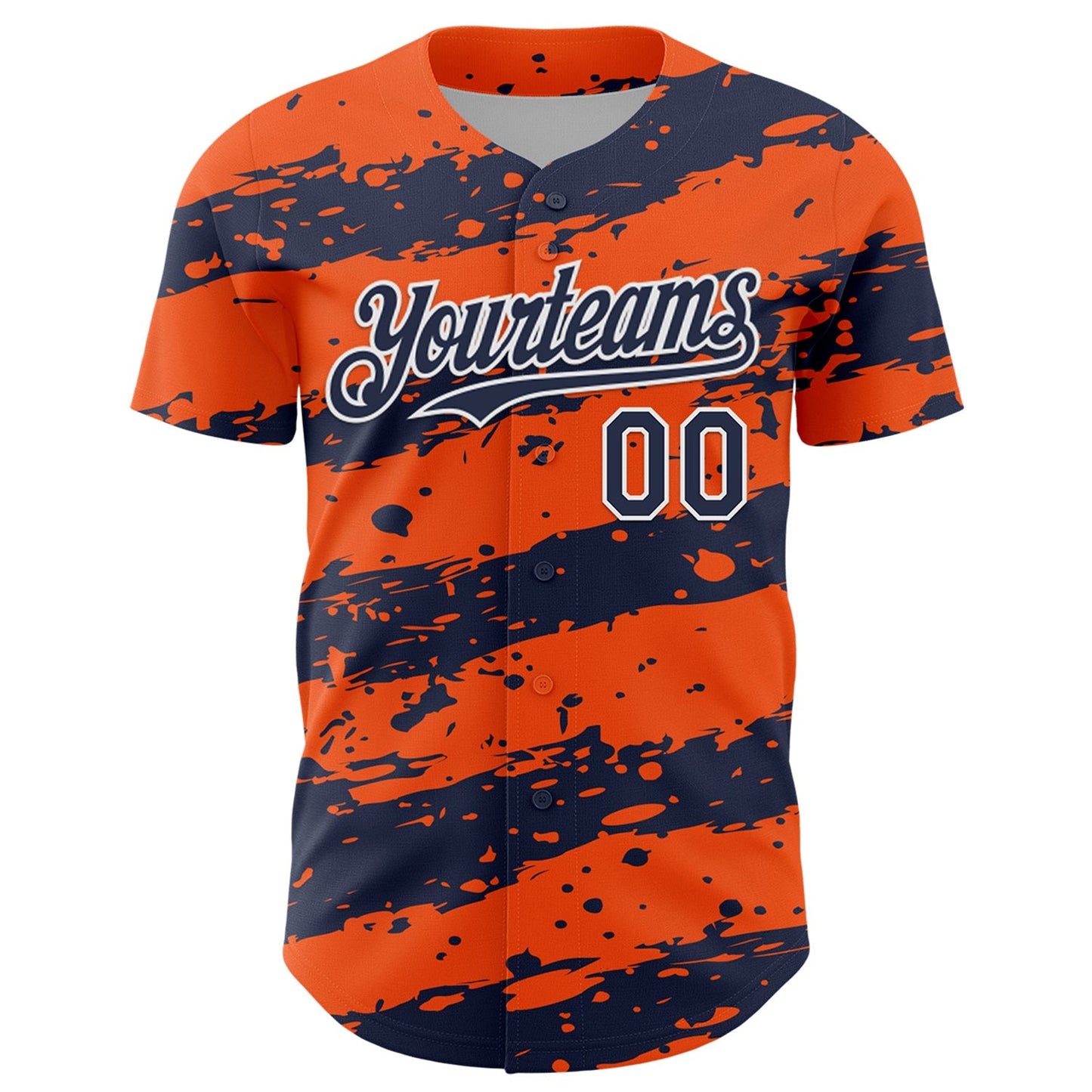 Custom Orange Navy-White Paint Splash Stripe Authentic Baseball Jersey baseball jersey product view 2