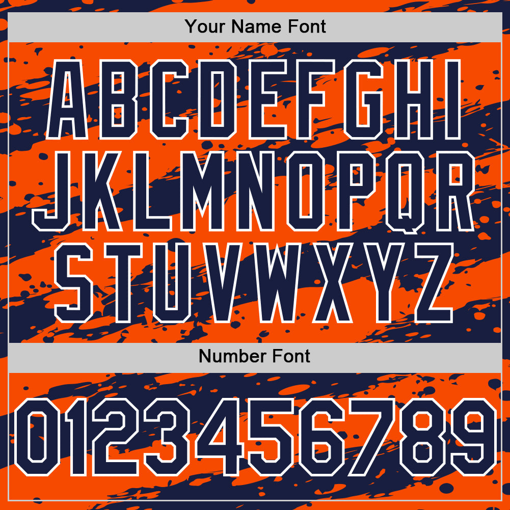Custom Orange Navy-White Paint Splash Stripe Authentic Baseball Jersey baseball jersey product view 5