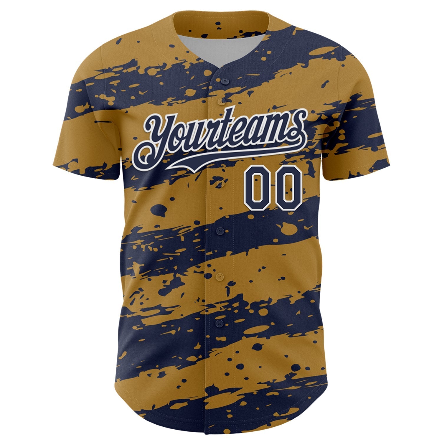Custom Old Gold Navy-White Paint Splash Stripe Authentic Baseball Jersey baseball jersey product view 2