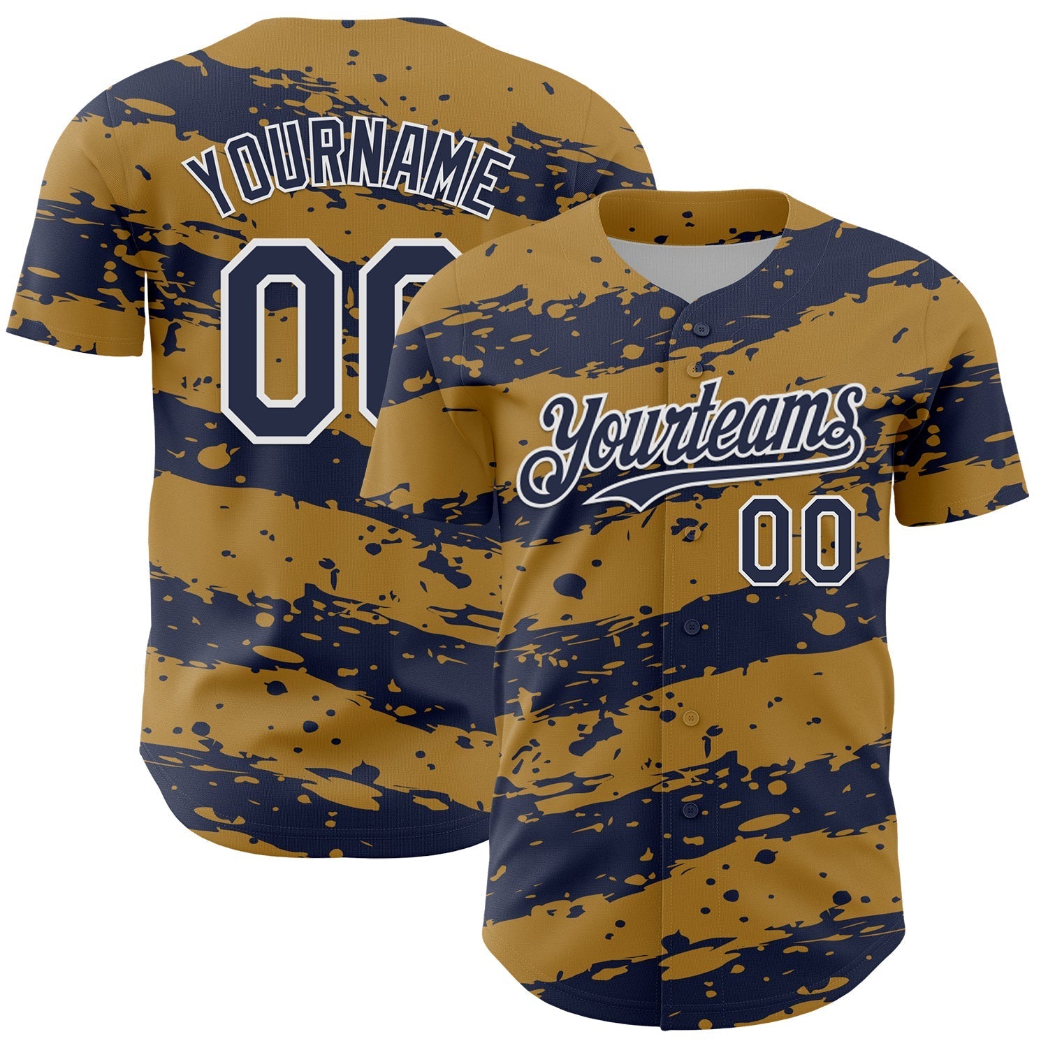 Custom Old Gold Navy-White Paint Splash Stripe Authentic Baseball Jersey baseball jersey product view 1