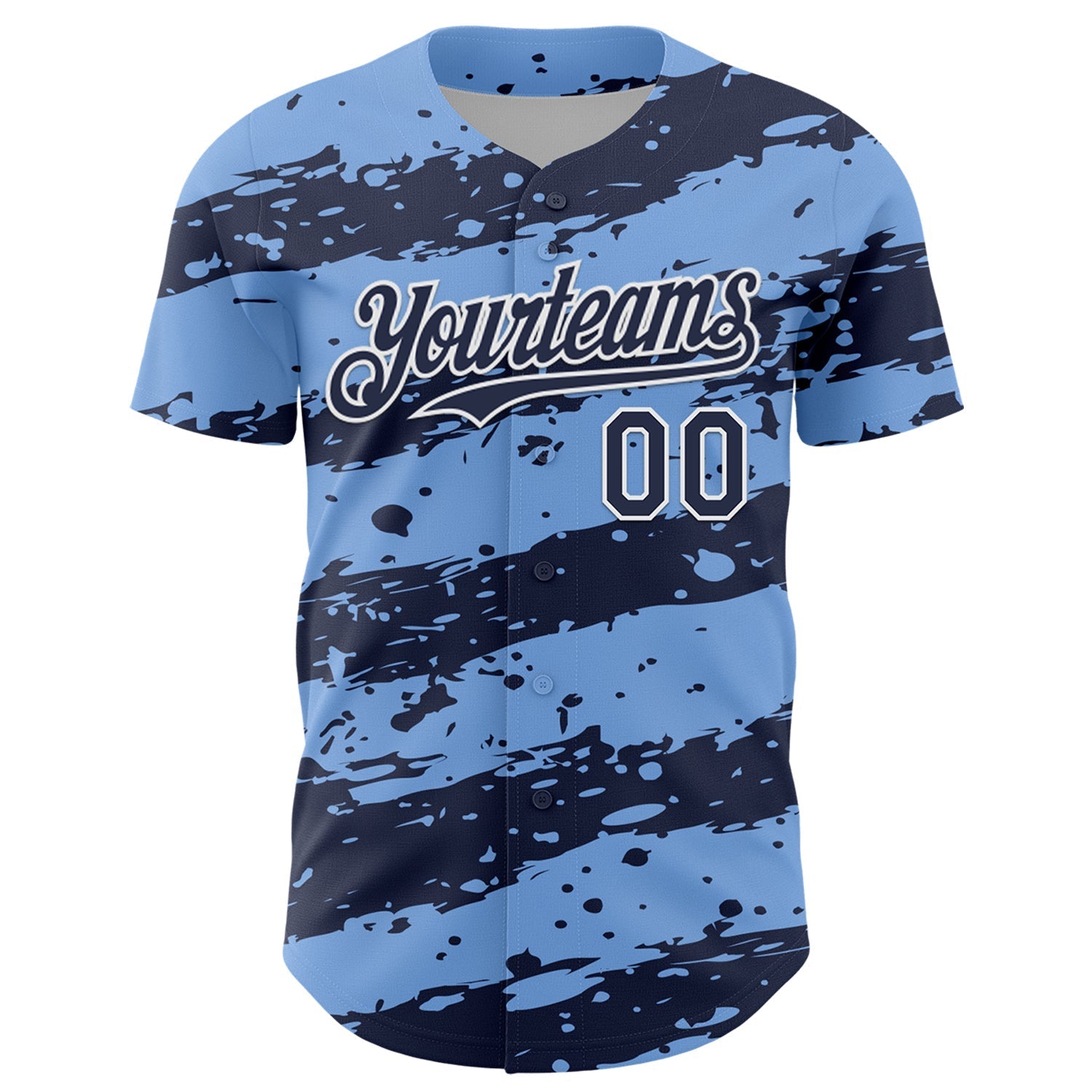 Custom Light Blue Navy-White Paint Splash Stripe Authentic Baseball Jersey baseball jersey product view 2
