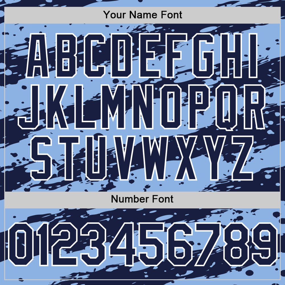 Custom Light Blue Navy-White Paint Splash Stripe Authentic Baseball Jersey baseball jersey product view 5