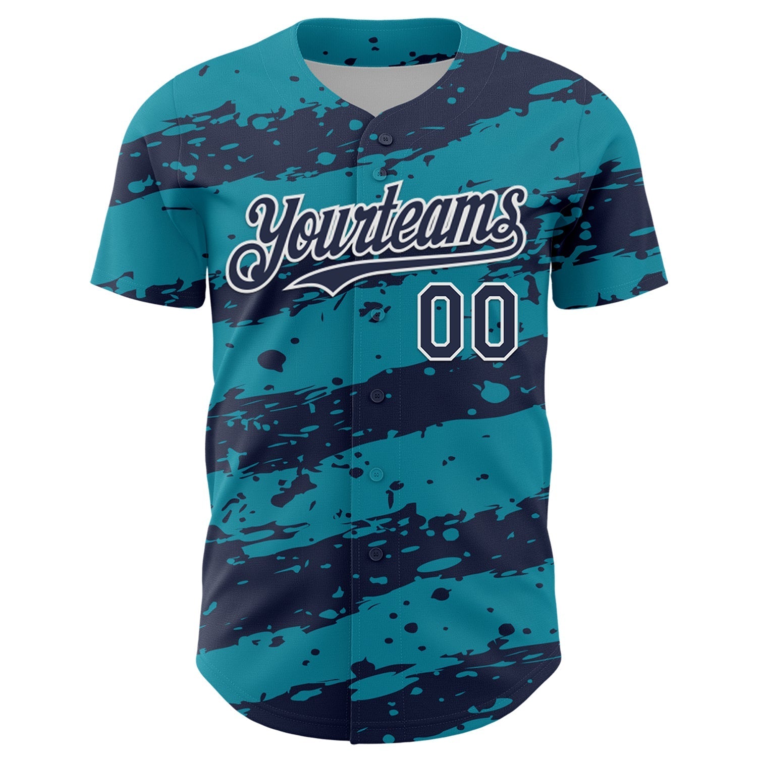 Custom Teal Navy-White Paint Splash Stripe Authentic Baseball Jersey baseball jersey product view 2