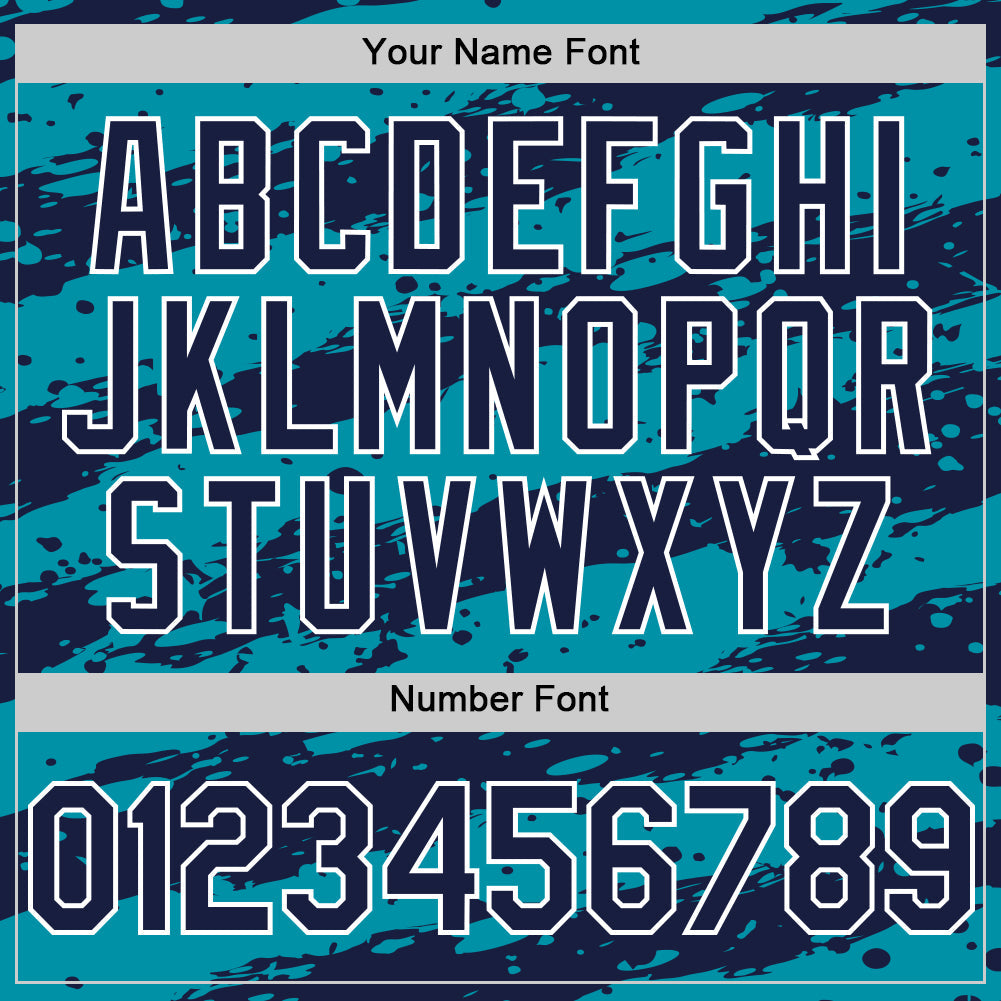 Custom Teal Navy-White Paint Splash Stripe Authentic Baseball Jersey baseball jersey product view 5