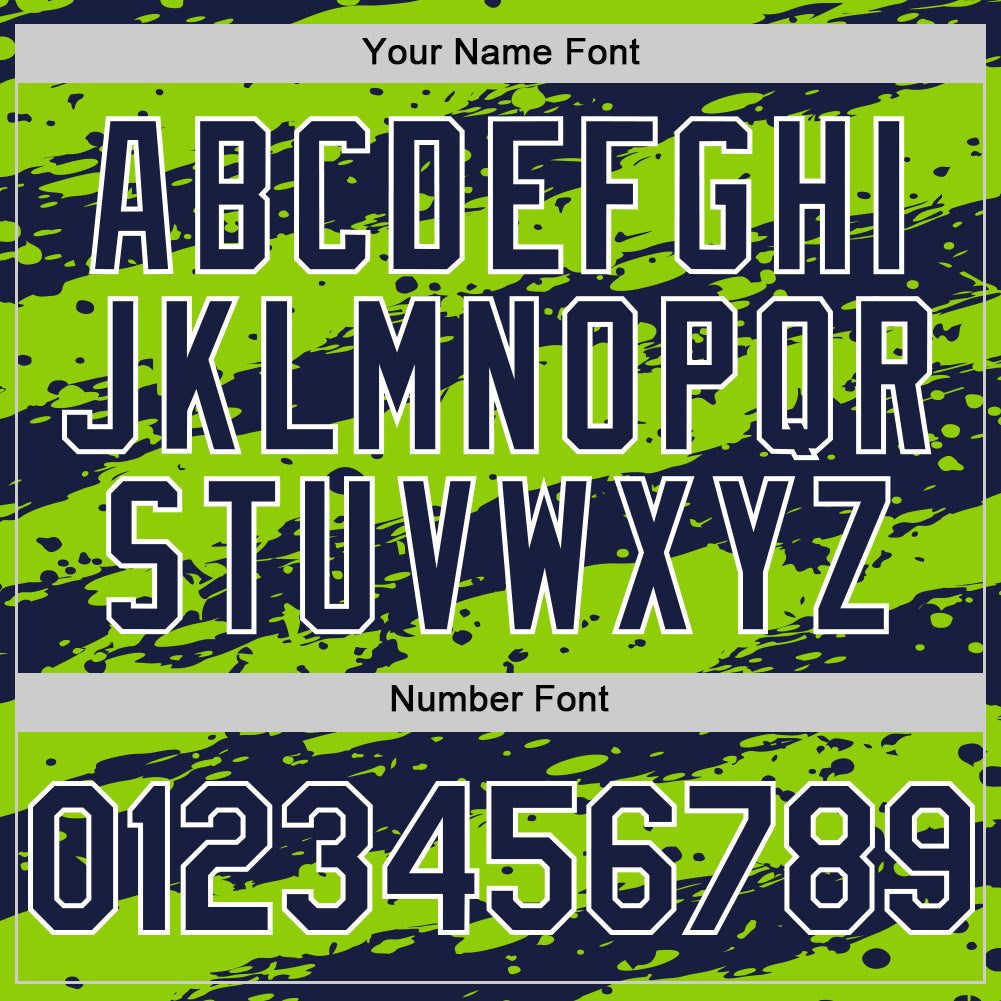 Custom Neon Green Navy-White Paint Splash Stripe Authentic Baseball Jersey baseball jersey product view 5