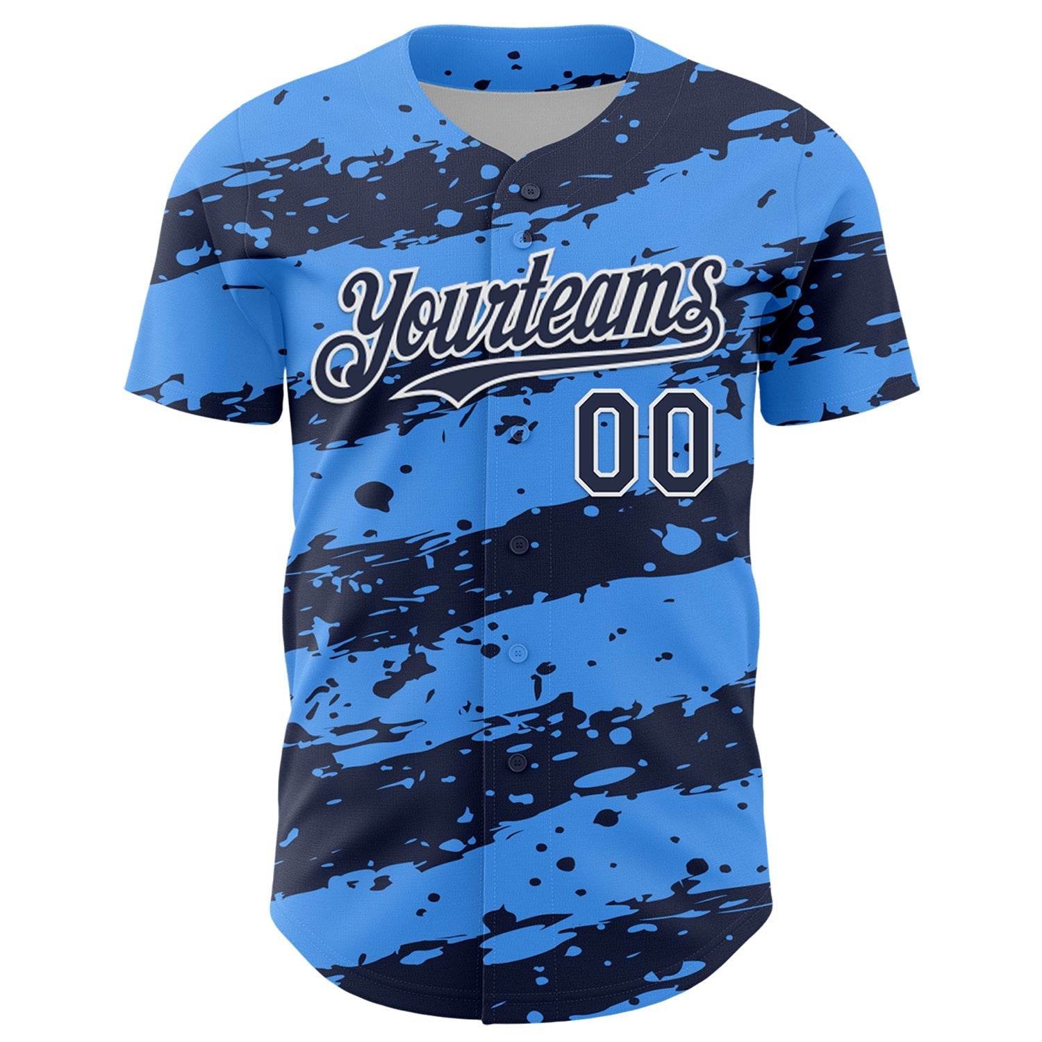 Custom Electric Blue Navy-White Paint Splash Stripe Authentic Baseball Jersey baseball jersey product view 2